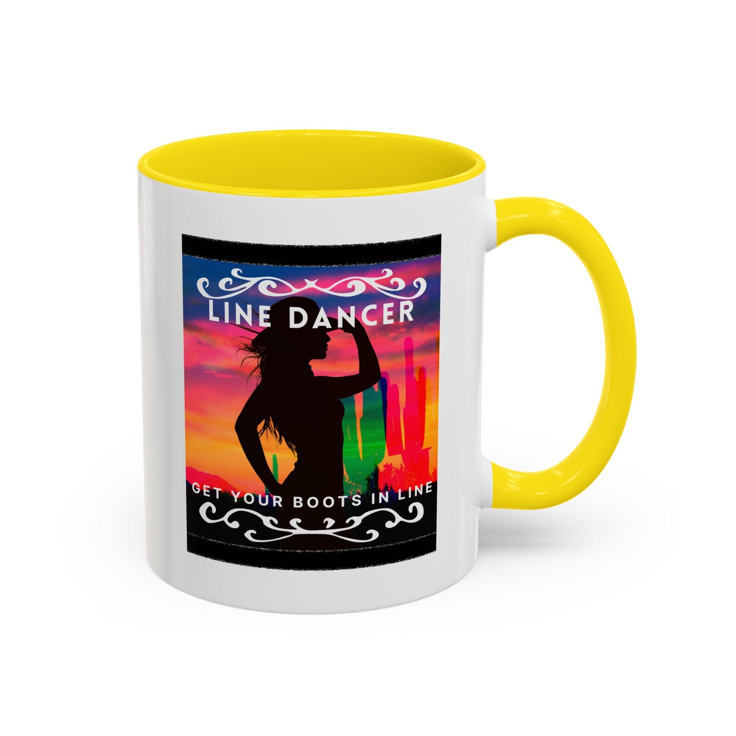 "Line Dancer" Accent Coffee Mug – Cute Cowgirl Graphic Ceramic Mug for Country Dance Lovers