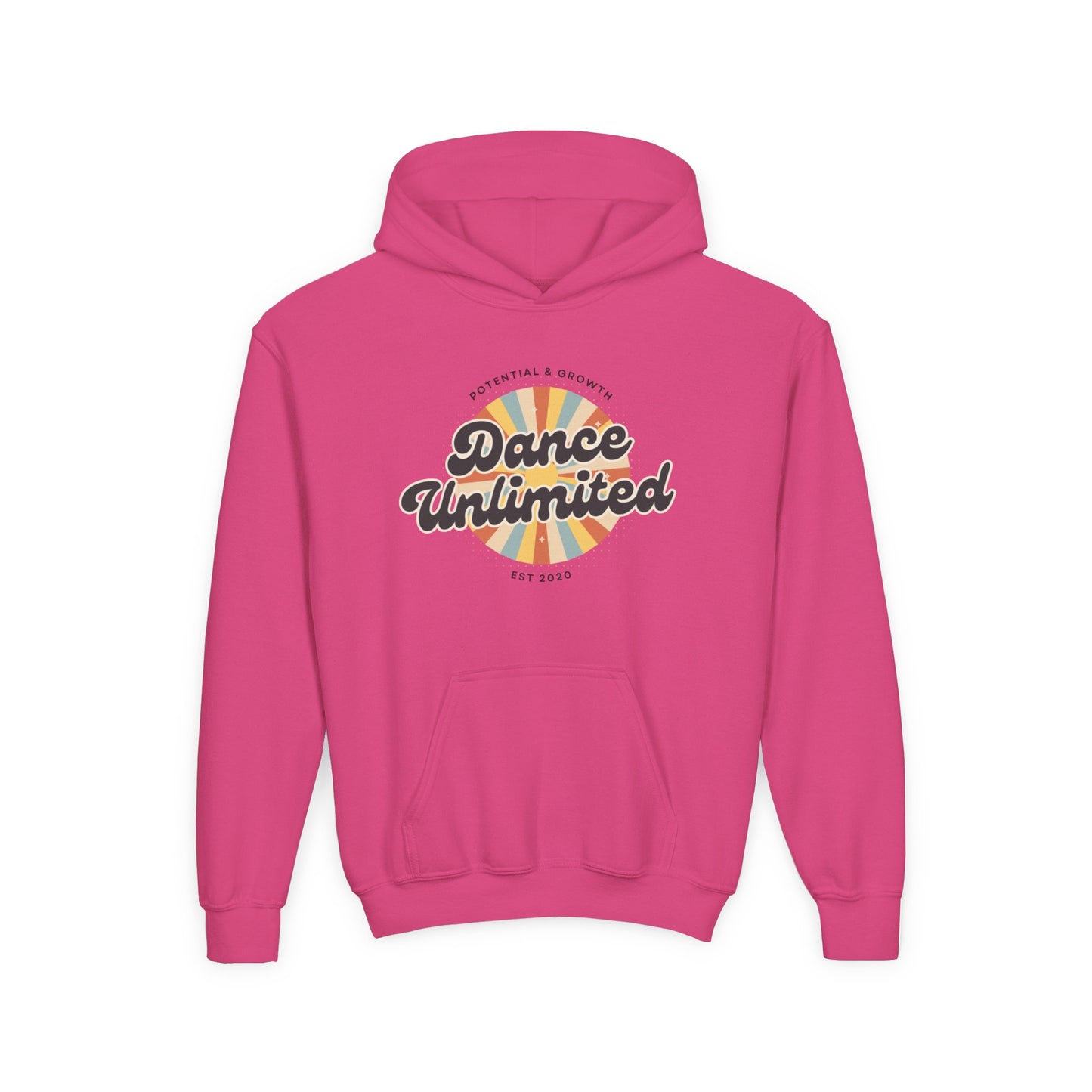 "Dance Unlimited - Potential & Growth" Youth Hooded Sweatshirt – Retro Dance Graphic Hoodie for Kids and Teens
