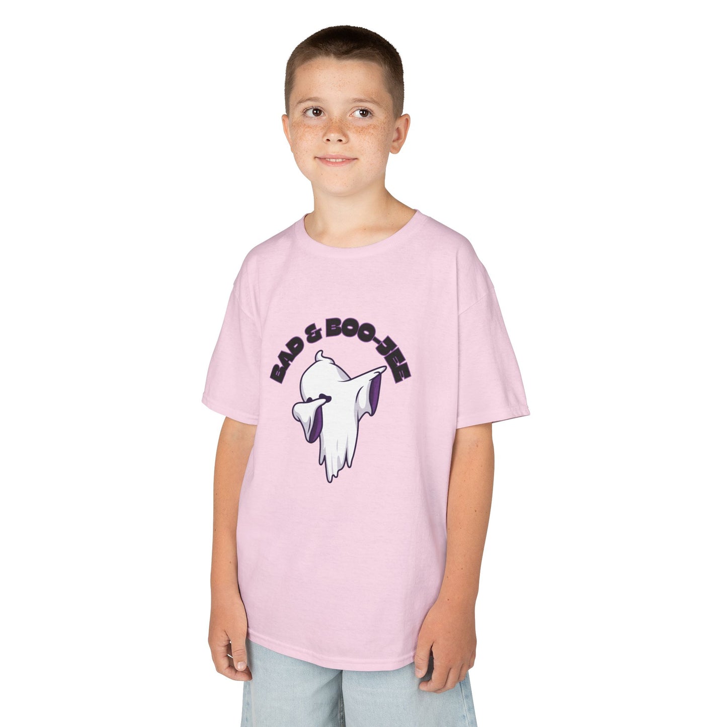 “Bad & Boo-jee” Funny Halloween Dance T-Shirt with Cute Ghost Dab Graphic - Kids Heavy Cotton™ Tee