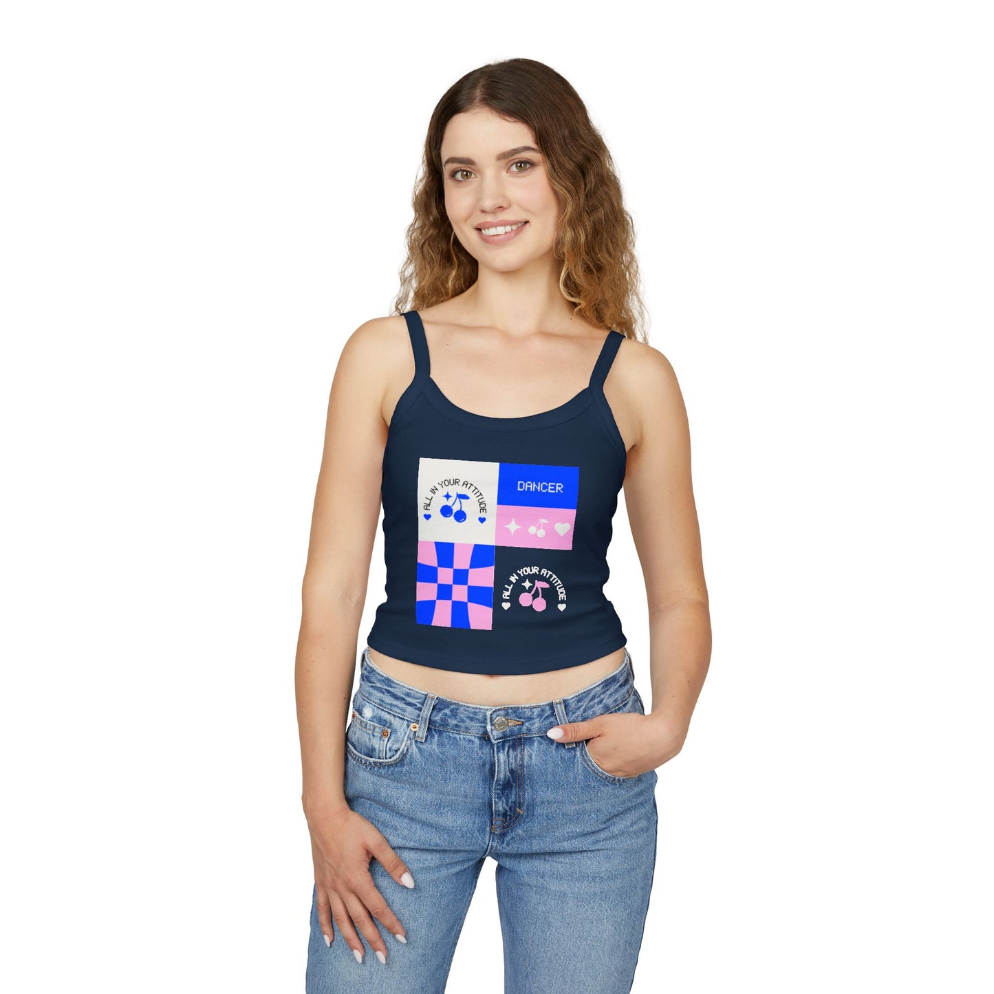 "Dancer – All in Your Attitude" Women’s Spaghetti Strap Tank Top – Retro Dance Graphic | Bold & Stylish Tank for Confident Dancers and Performers