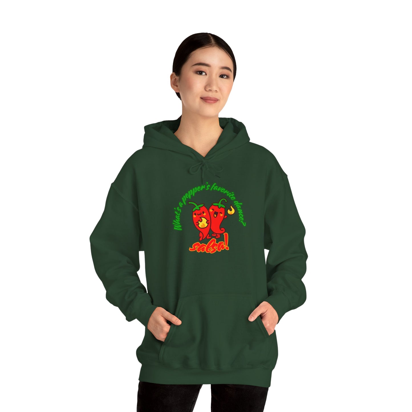 "What’s a Pepper’s Favorite Dance? Salsa!" Unisex Hooded Sweatshirt – Funny Dance Pun Hoodie with Cute Pepper Graphic for Dancers & Foodies