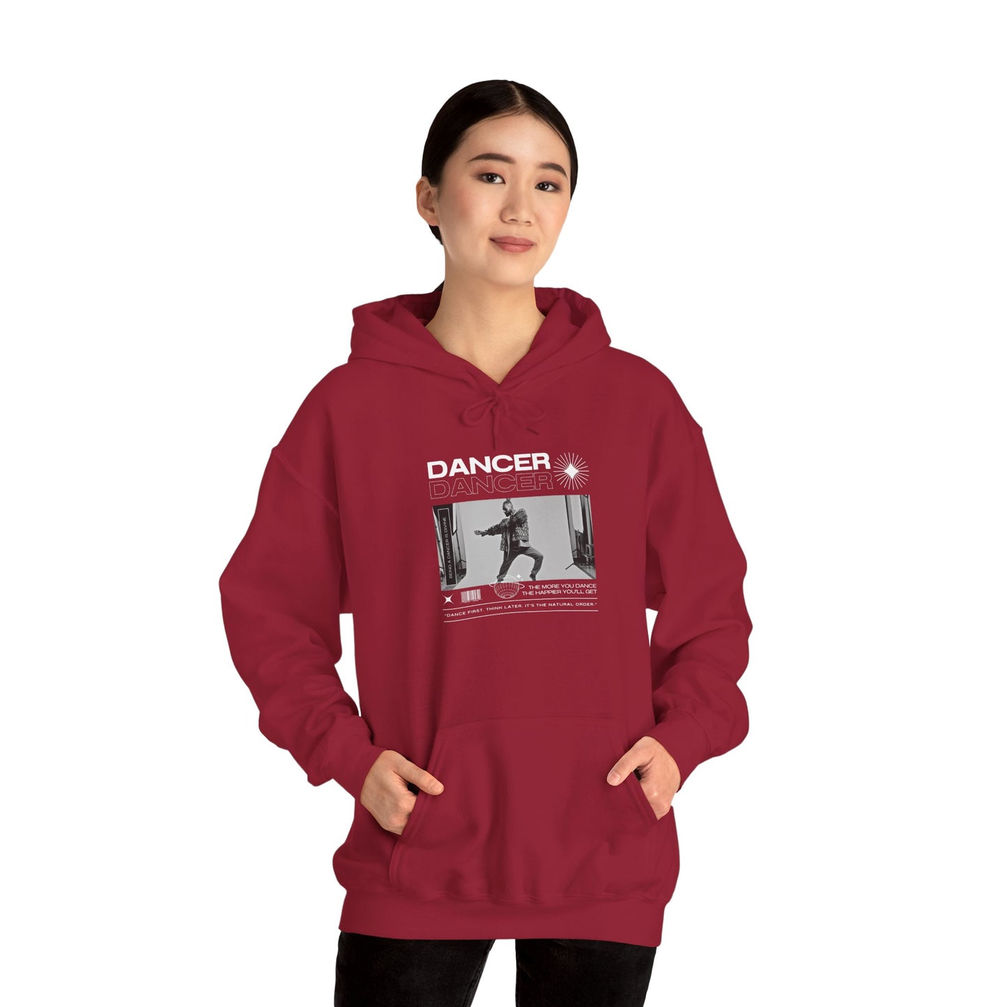 “Dancer” Text with Jazz-Inspired Streetwear-Style Pose Graphic – Unisex Heavy Blend™ Hooded Sweatshirt – Cozy Dance Hoodie for Jazz Dancers & Performing Arts Lovers "
