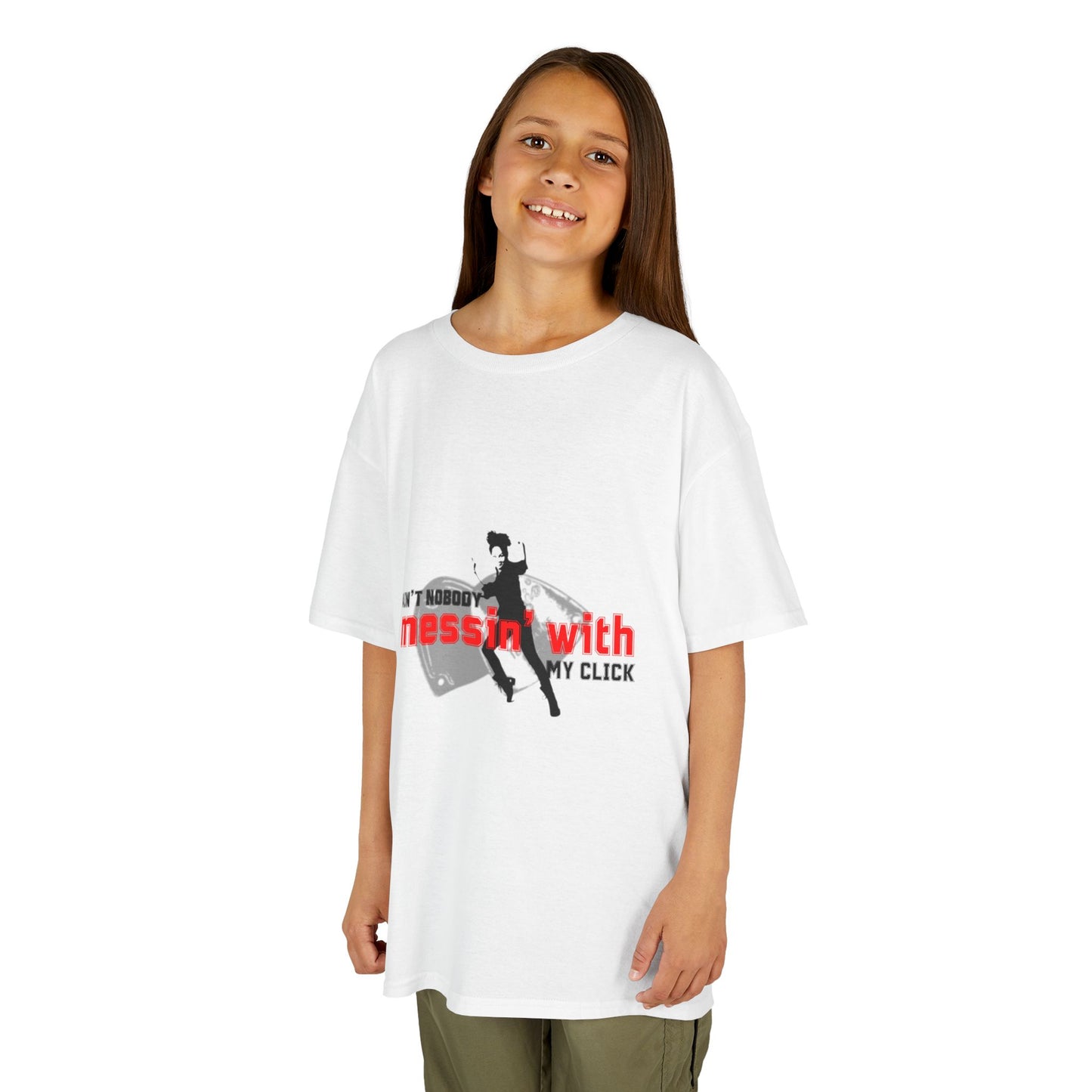 "Ain’t Nobody Messin’ With My Click" – Youth Short Sleeve Dance Tee with Tap Shoes & Tap Dancer Graphic