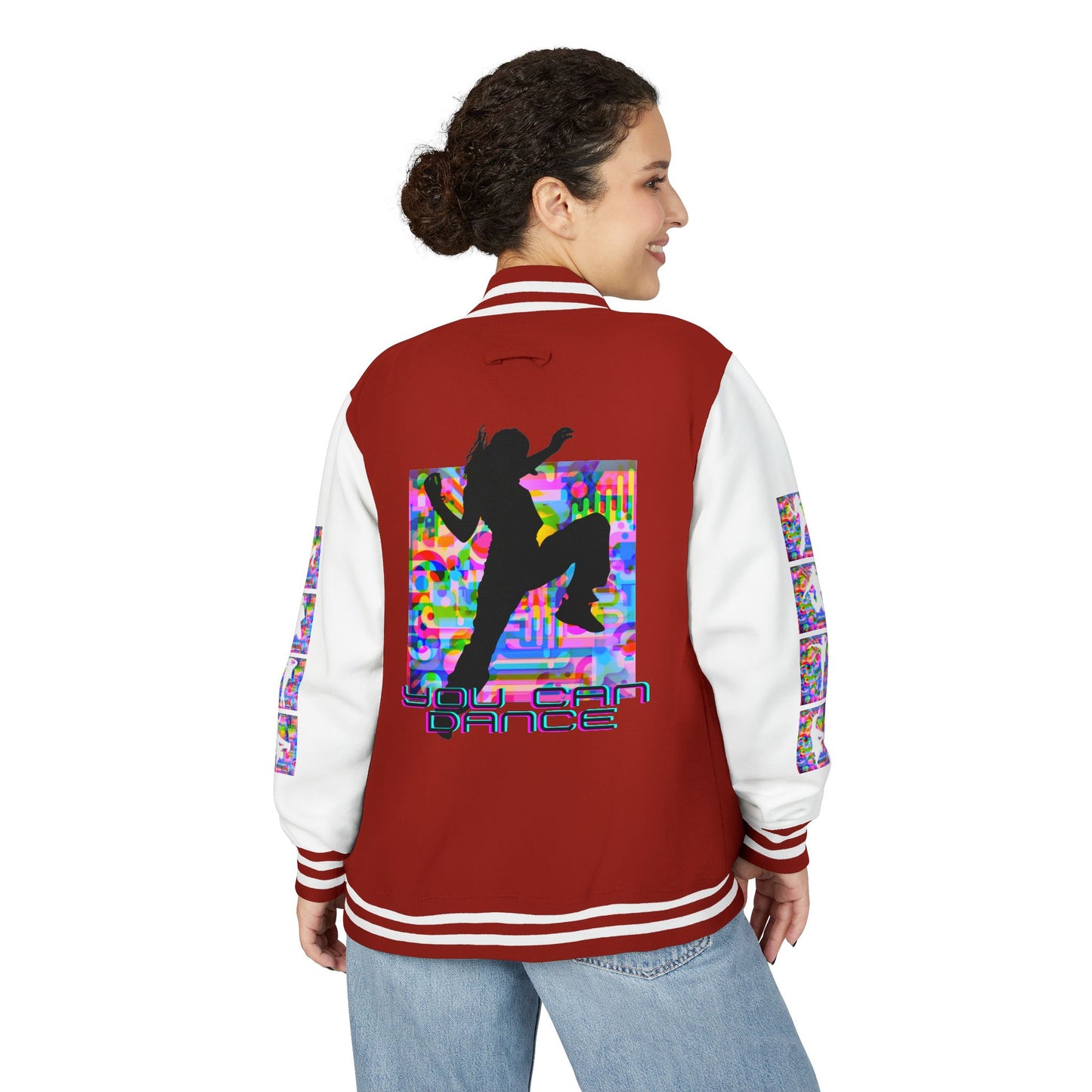Levels Premium Collection Dance Letterman Jacket β Colorful Unisex Streetwear Varsity Jacket with "Levels Pictures Textures" Front and Dancer Silhouette Back Graphic