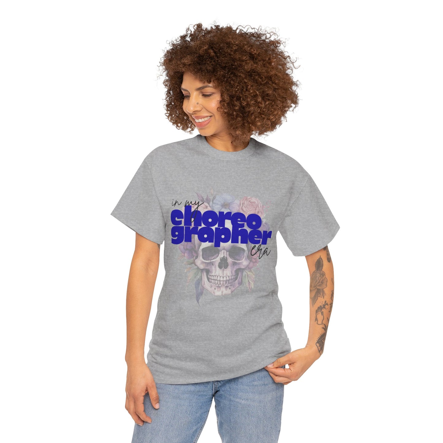 "In My Choreographer Era" Skull Floral Tee – Unisex Heavy Cotton Dance T-Shirt with Cool Gothic Graphic