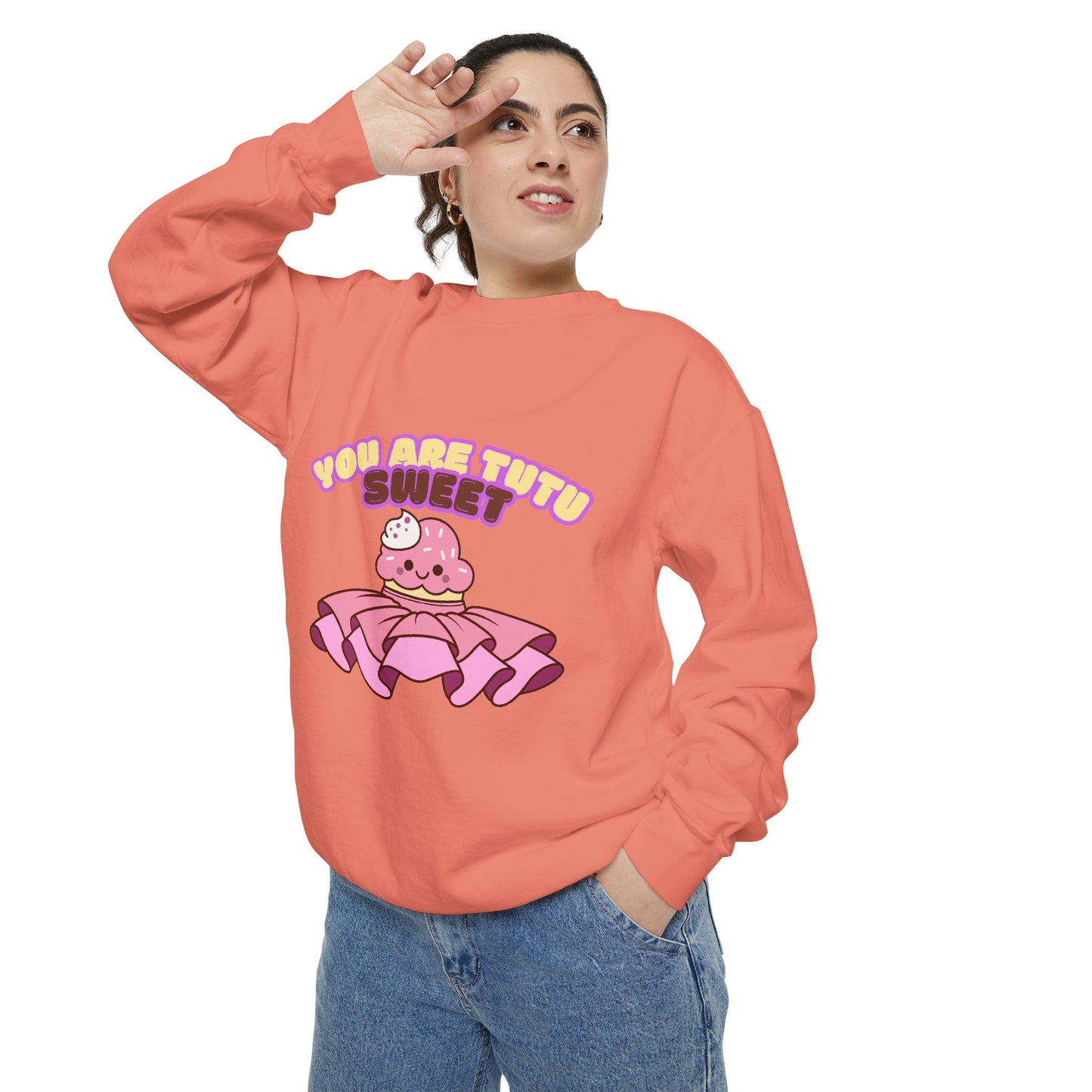 "You Are Tutu Sweet" Unisex Lightweight Crewneck Sweatshirt – Kawaii Cupcake in a Tutu Graphic Pullover for Ballet & Dance Lovers