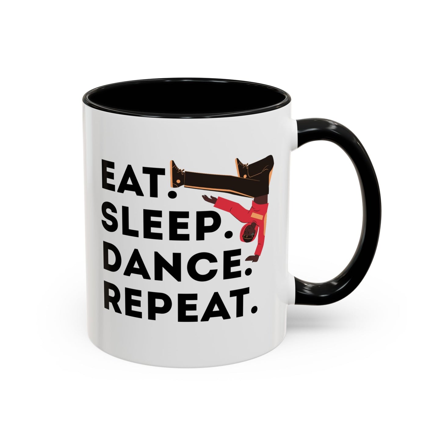 "Eat Sleep Dance Repeat" Accent Coffee Mug – Bold B-Boy Graphic Ceramic Mug for Hip Hop Dancers