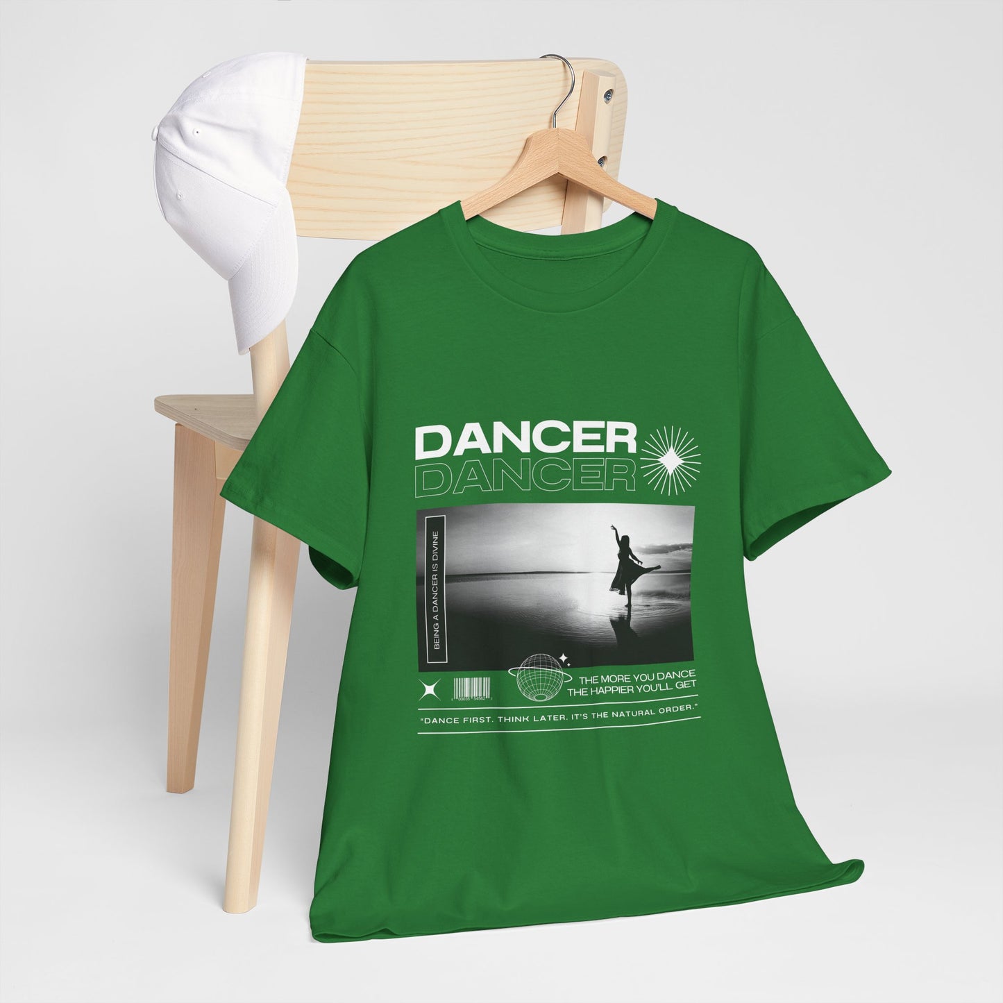 "Dancer" Arabesque Beach Scene Unisex Heavy Cotton Tee – Streetwear-Inspired Ballet Dance Graphic T-Shirt