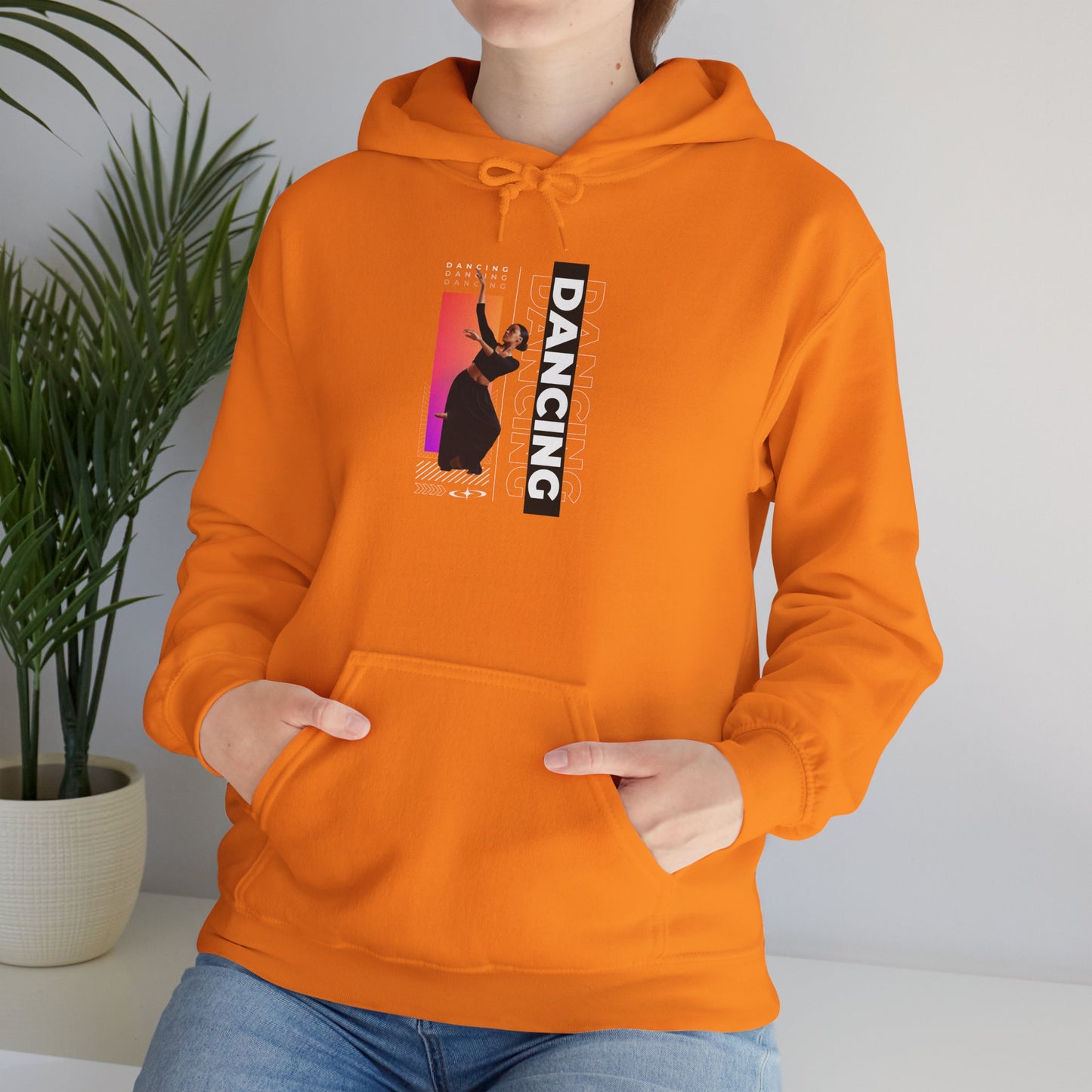 “Dancing” Text with Streetwear-Style Female Dancer Graphic - Unisex Heavy Blend™ Hooded Sweatshirt – Cozy Dance Hoodie for Ballet & Hip-Hop Enthusiasts