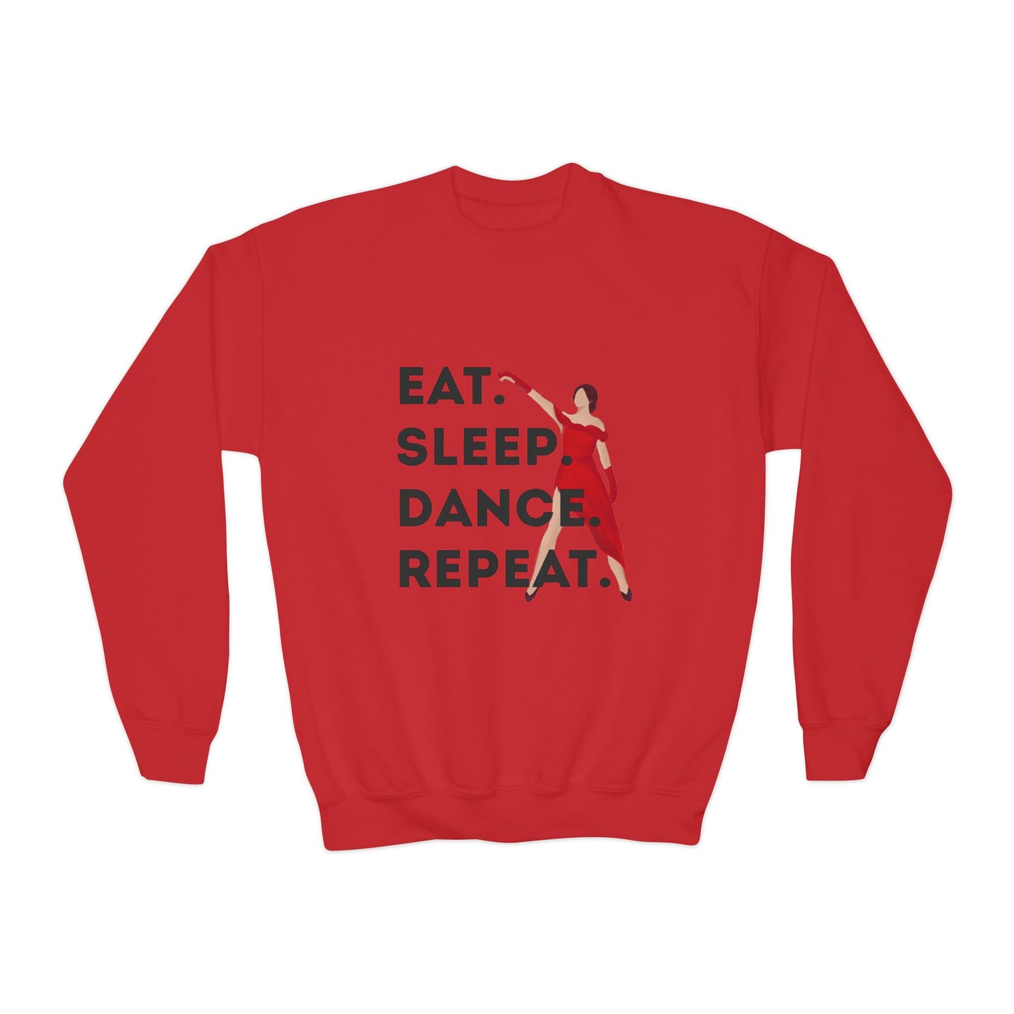 "Eat Sleep Dance Repeat" – Bold Dancer Graphic Youth Crewneck Sweatshirt | Kids Dance Life Pullover