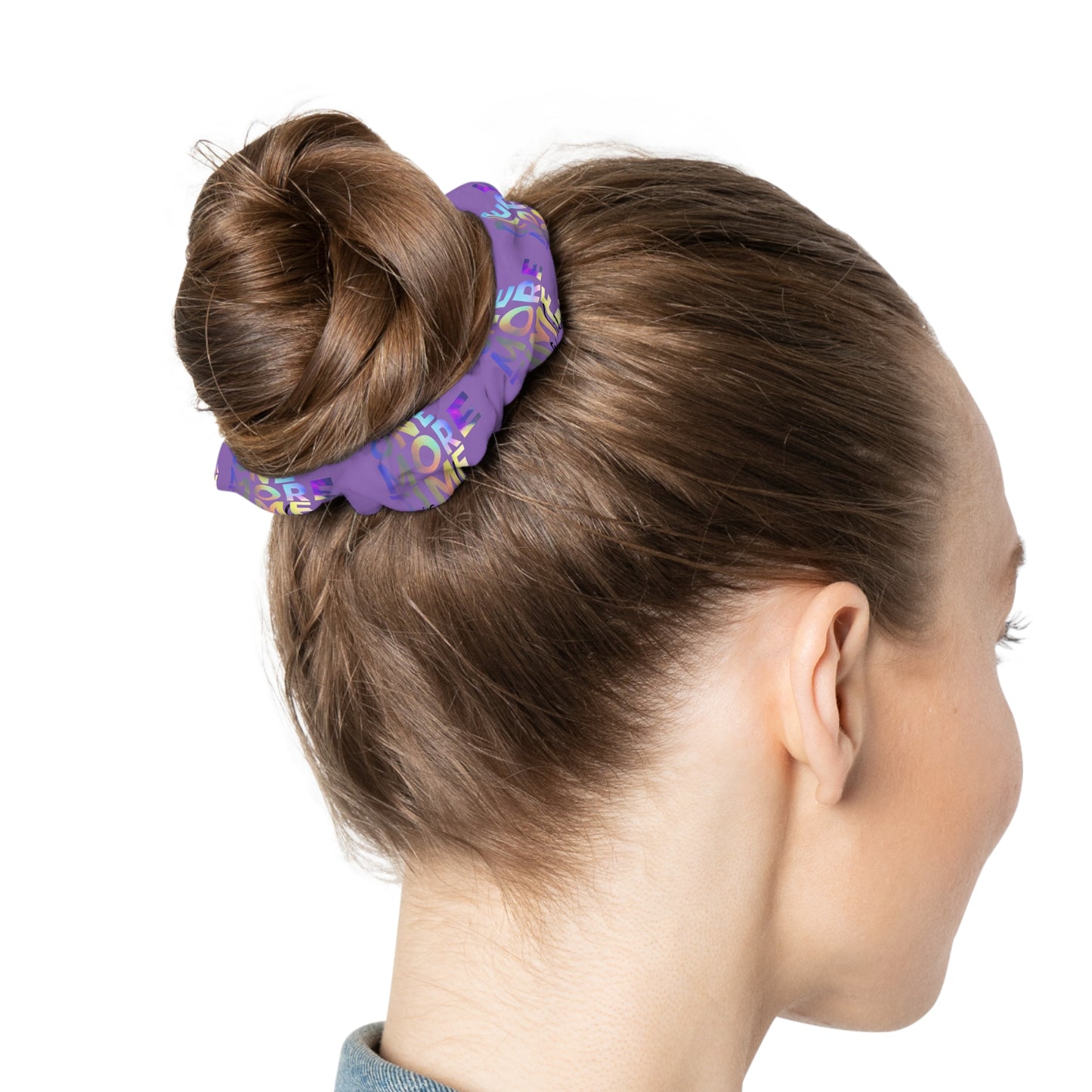 “One More Time Is a Lie” Scrunchie – Funny Dance Rehearsal Hair Accessory with Colorful Text Graphic