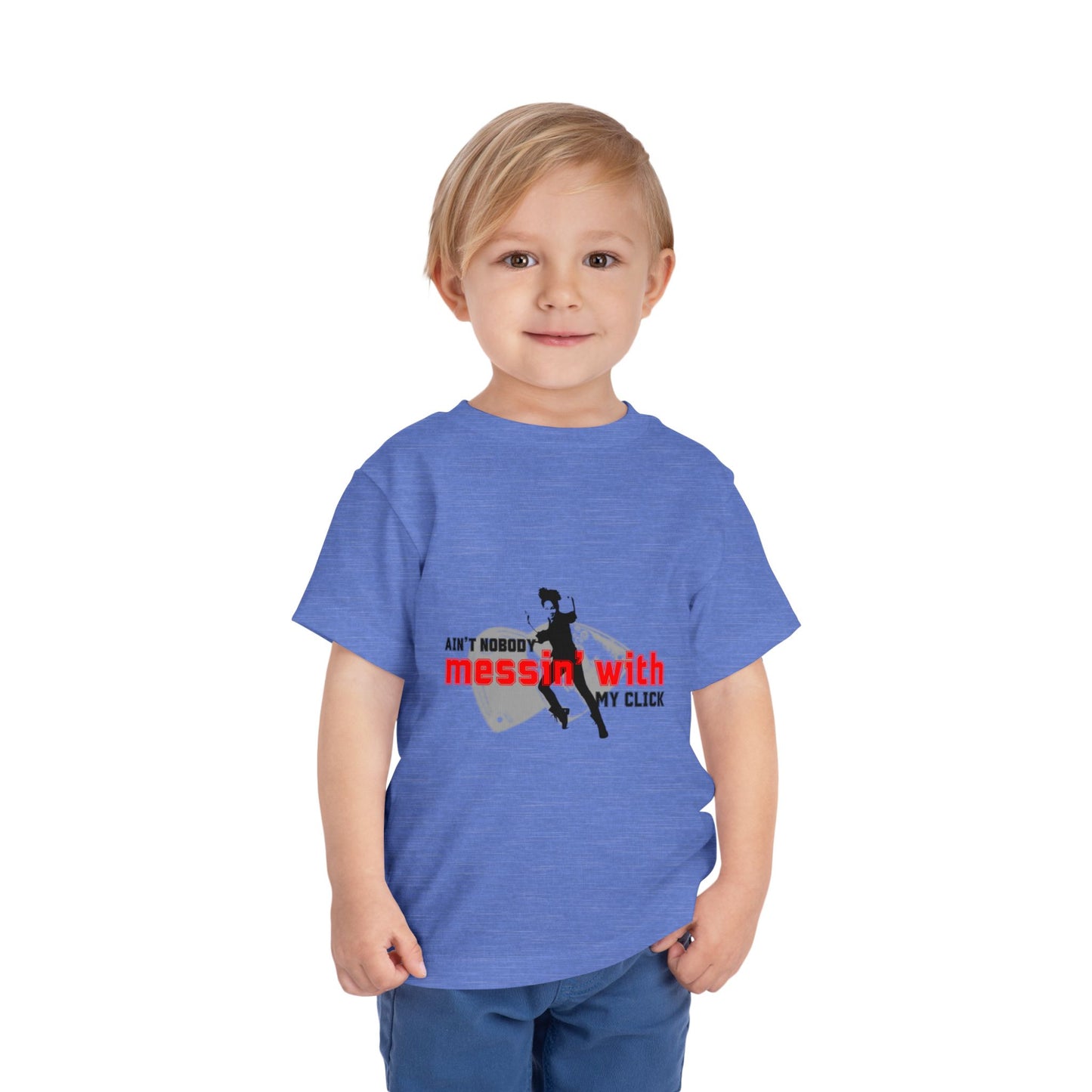 “Ain’t Nobody Messin’ With My Click” Toddler Short Sleeve T-Shirt – Tap Dance Graphic Tee with Tap Dancer Design for Kids