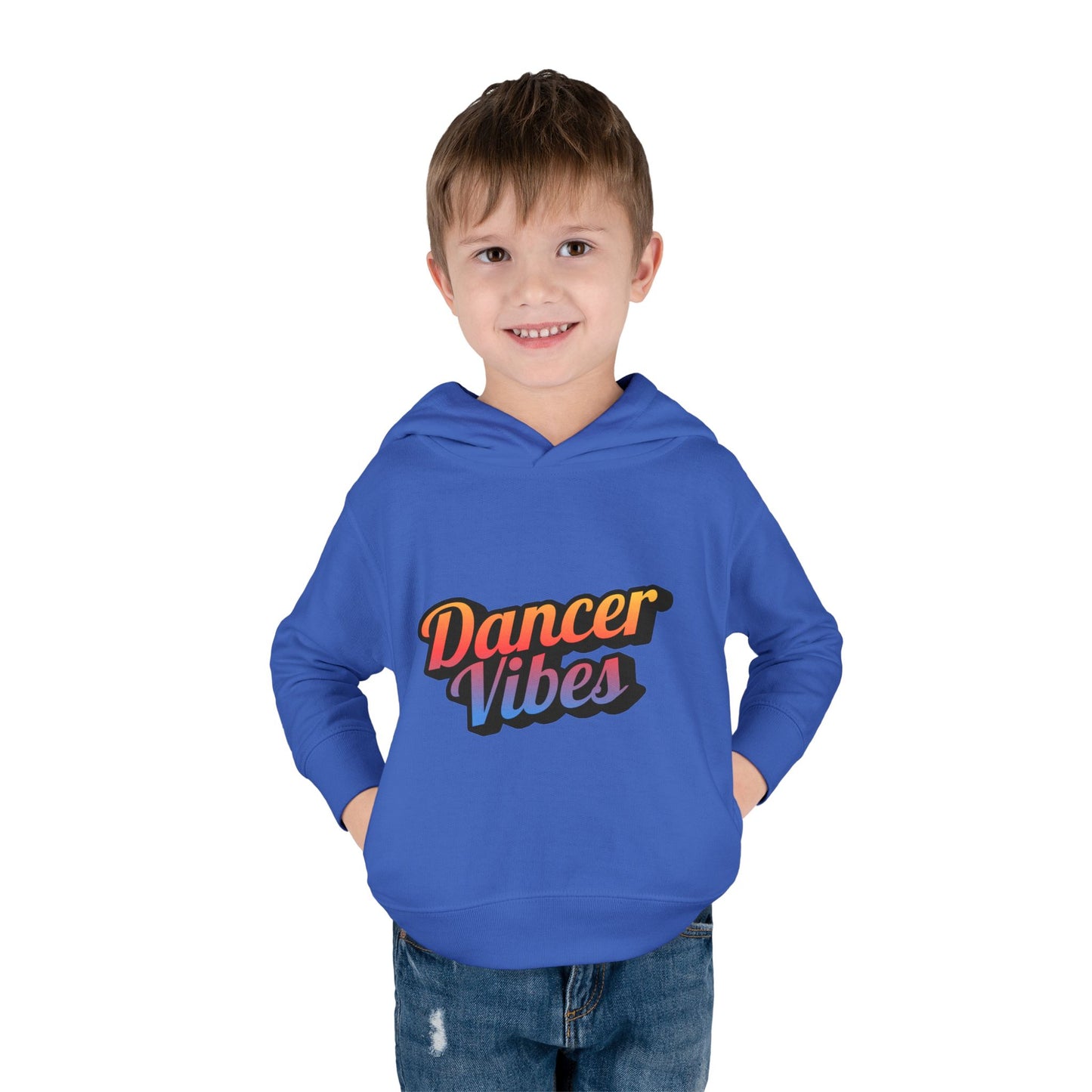 "Dancer Vibes" Toddler Pullover Hoodie – Colorful Dance-Themed Text Graphic Fleece Sweatshirt for Kids