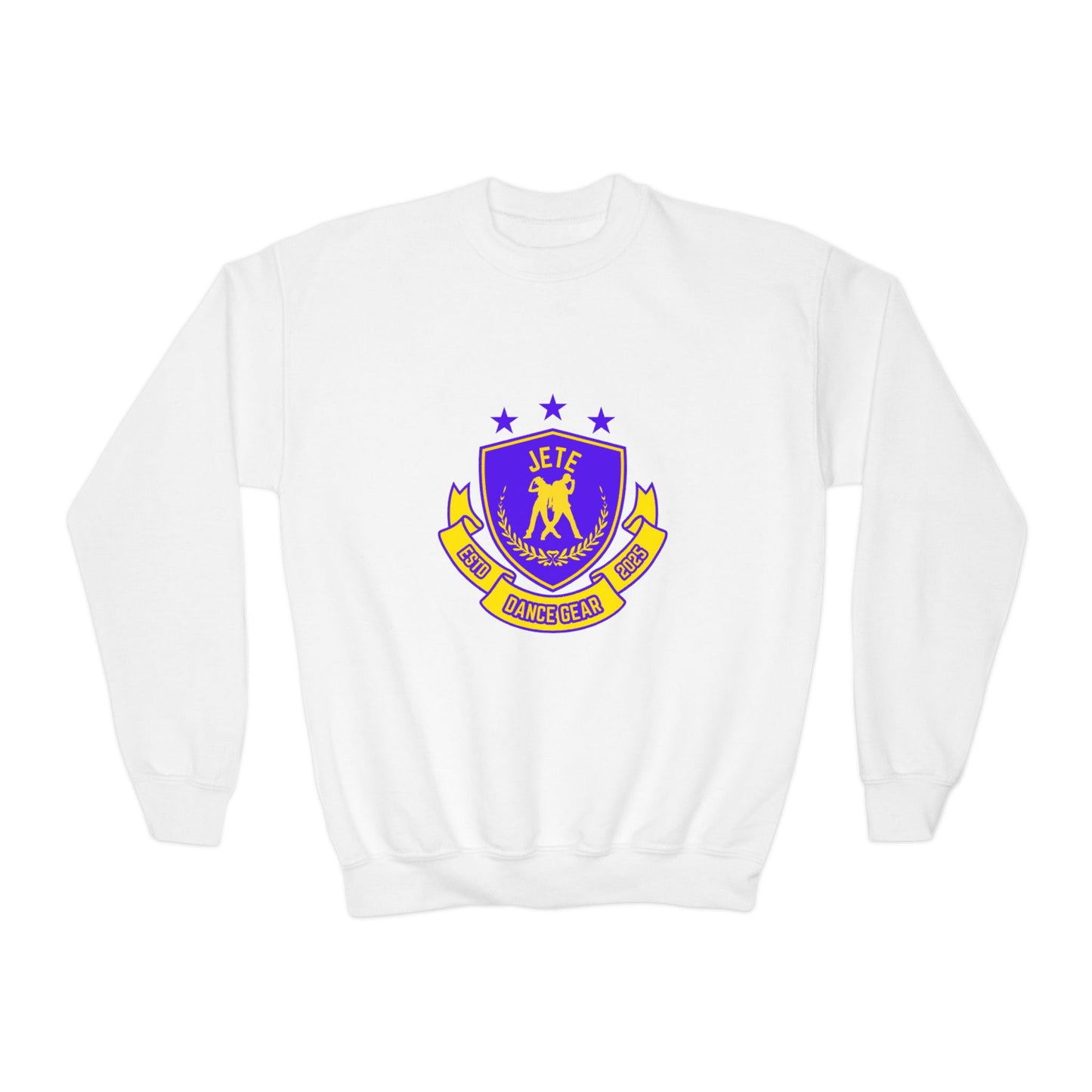 "Jeté Dance Gear" – Collegiate Style Youth Crewneck Sweatshirt | Bold Kids Dance Team Pullover