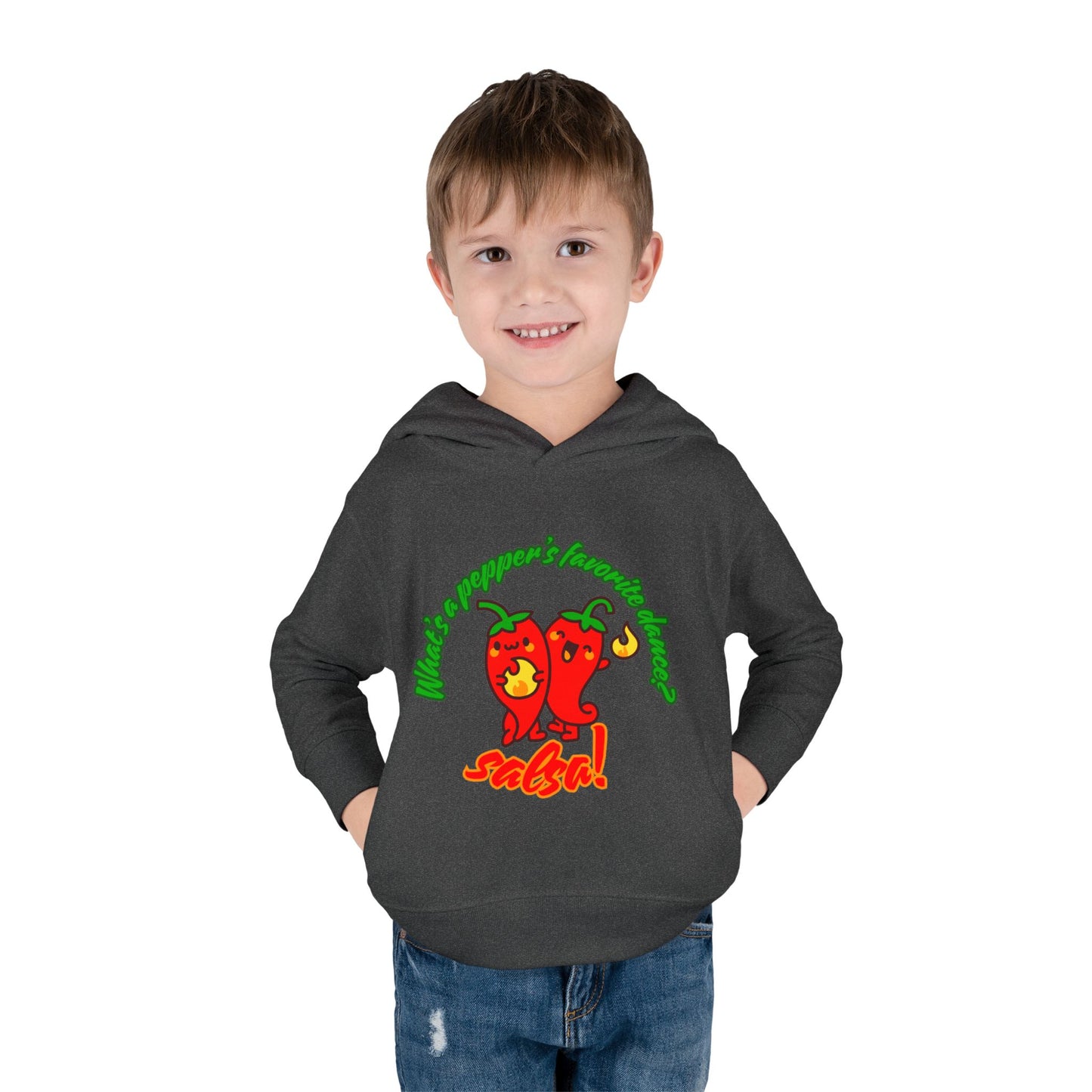 "What's a Pepper's Favorite Dance? Salsa!" Toddler Fleece Dance Hoodie – Funny Colorful Pullover for Kids