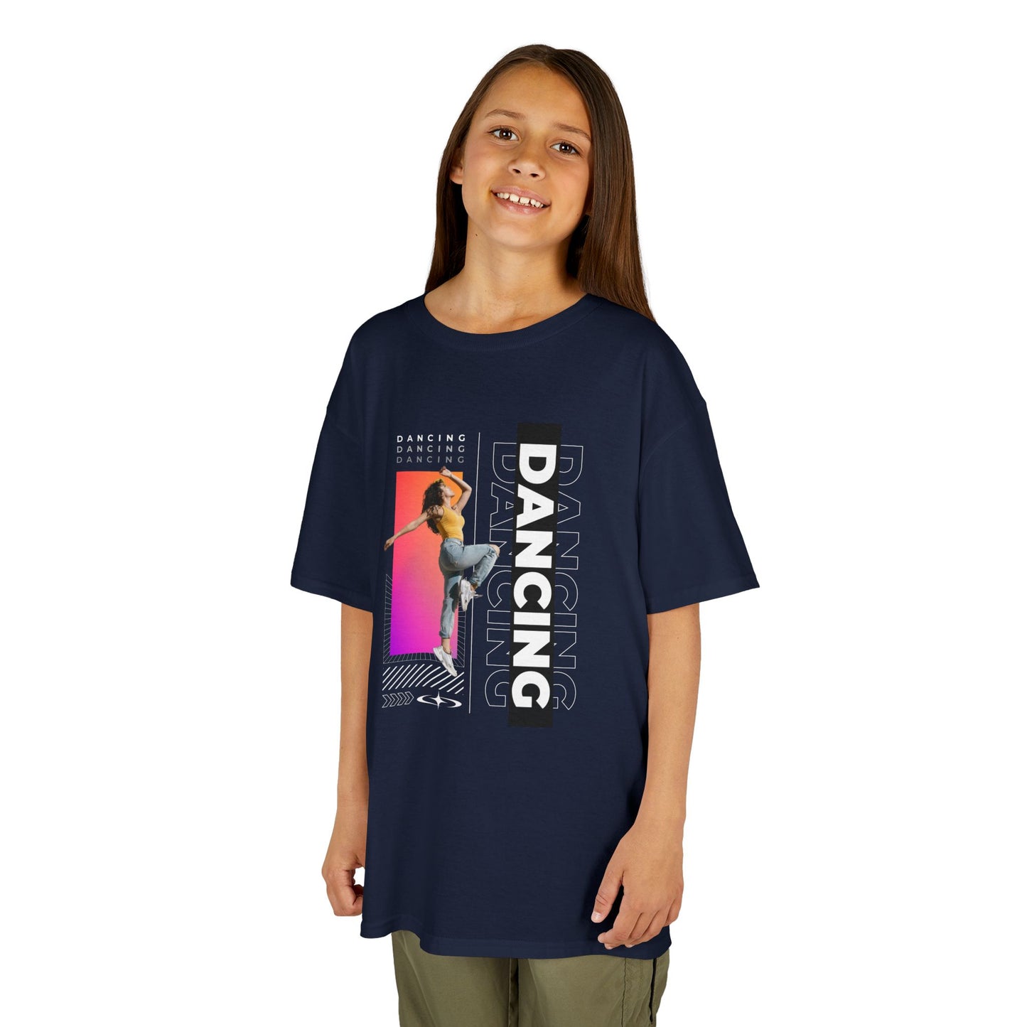 "Dancing" Youth Short Sleeve T-Shirt – Streetwear-Inspired Design with Female Dancer Graphic – Trendy Dance Apparel for Kids