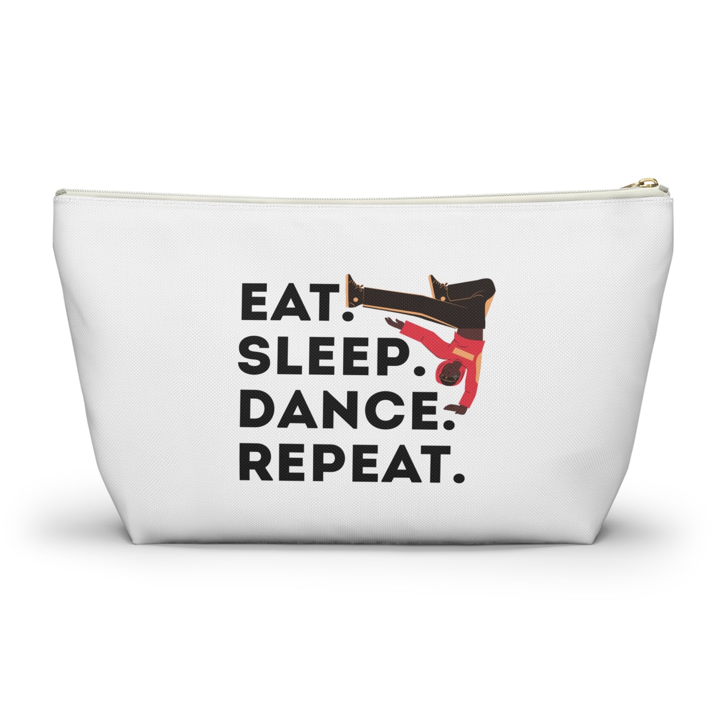"Eat Sleep Dance Repeat" Makeup Bag – Bold B-Boy Dancer Graphic – Hip Hop Dance-Themed Zipper Pouch for Cosmetics, Accessories & Travel Essentials