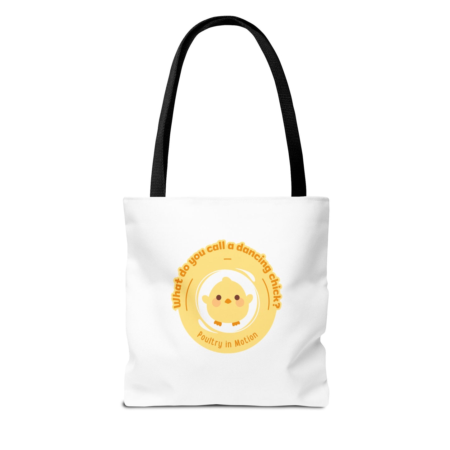 "What do you call a dancing chick? Poultry in Motion" Funny Dance Tote Bag – Kawaii Chicken Canvas Tote for Dancers & Dance Lovers