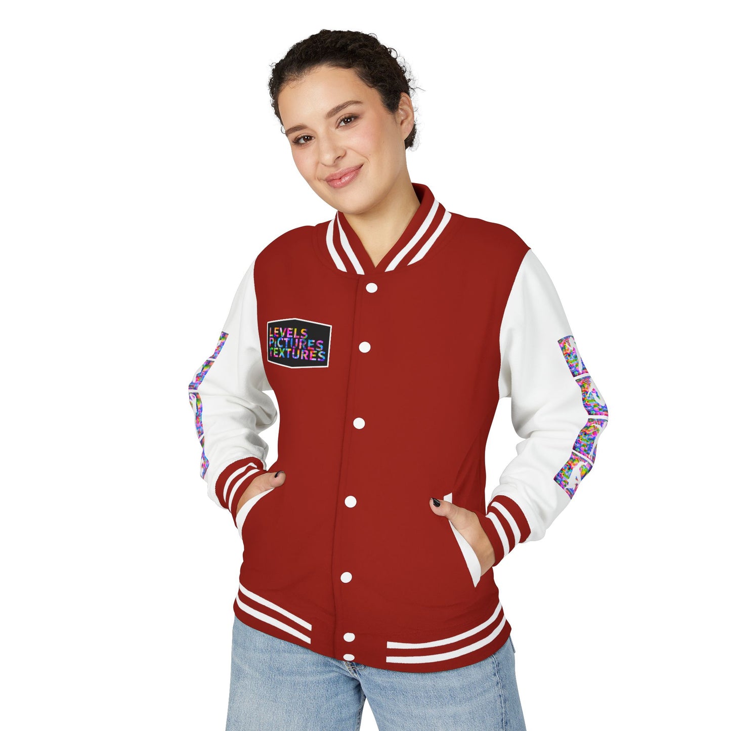 Levels Premium Collection Dance Letterman Jacket β Colorful Unisex Streetwear Varsity Jacket with "Levels Pictures Textures" Front and Dancer Silhouette Back Graphic
