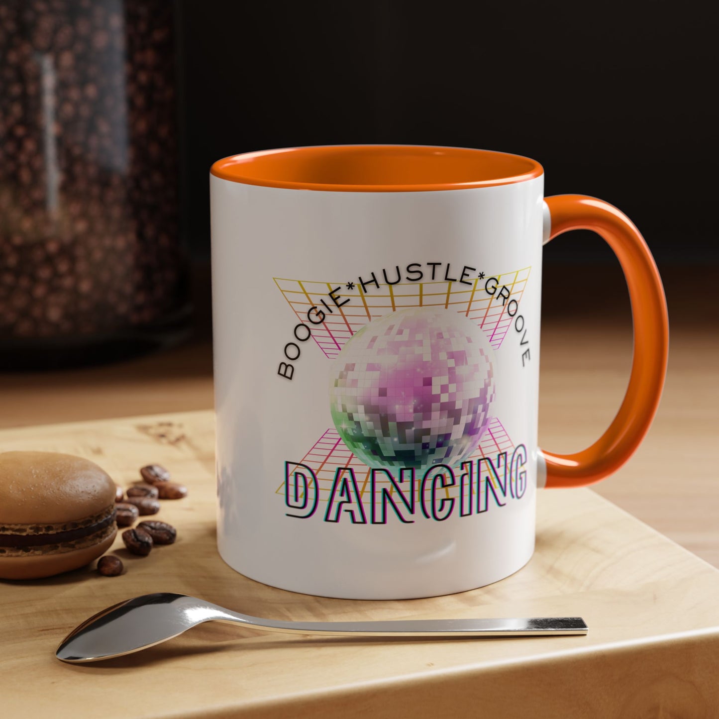 "Boogie, Hustle, Groove - Dancing" Disco Accent Coffee Mug – Fun Retro Dance Gift for Coffee Lovers