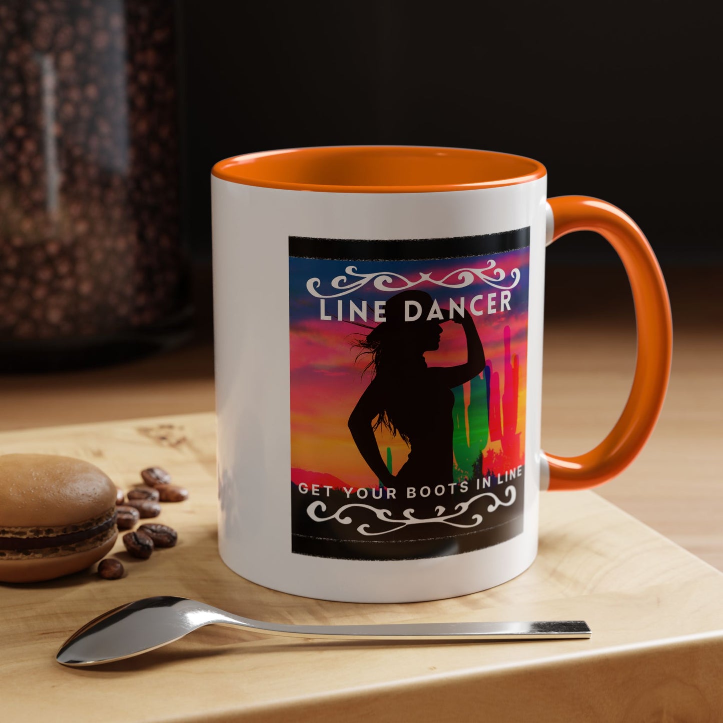"Line Dancer" Accent Coffee Mug – Cute Cowgirl Graphic Ceramic Mug for Country Dance Lovers