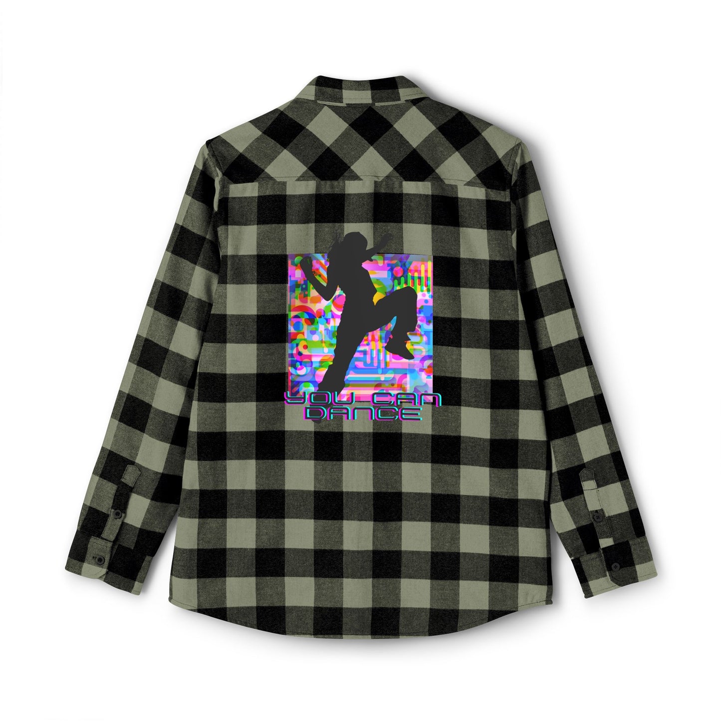 Levels Premium Collection Flannel Shirt – Unisex Streetwear Button-Up with "Levels Pictures Textures" Front Text and Bold Dancer Silhouette Back Graphic