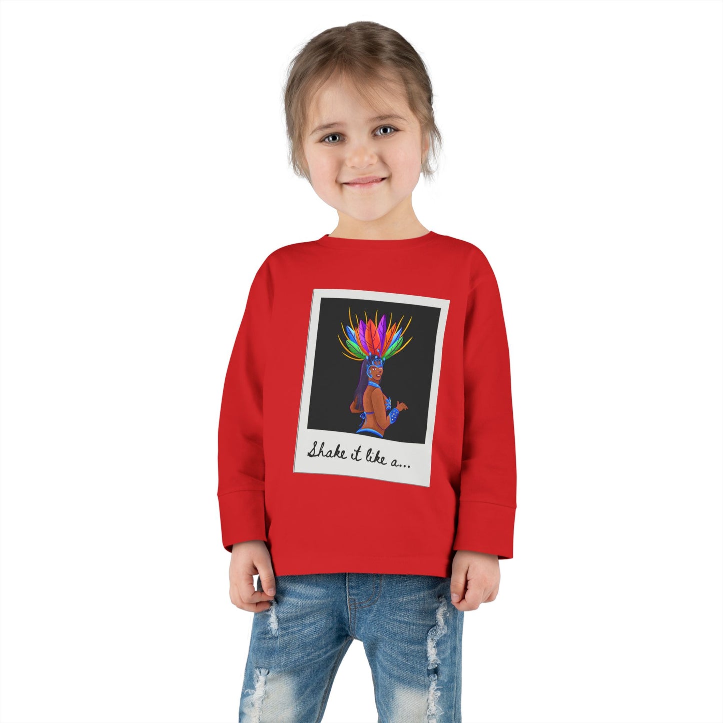 "Shake It Like a…” Toddler Long Sleeve Tee – Samba Dancer Graphic Shirt for Kids