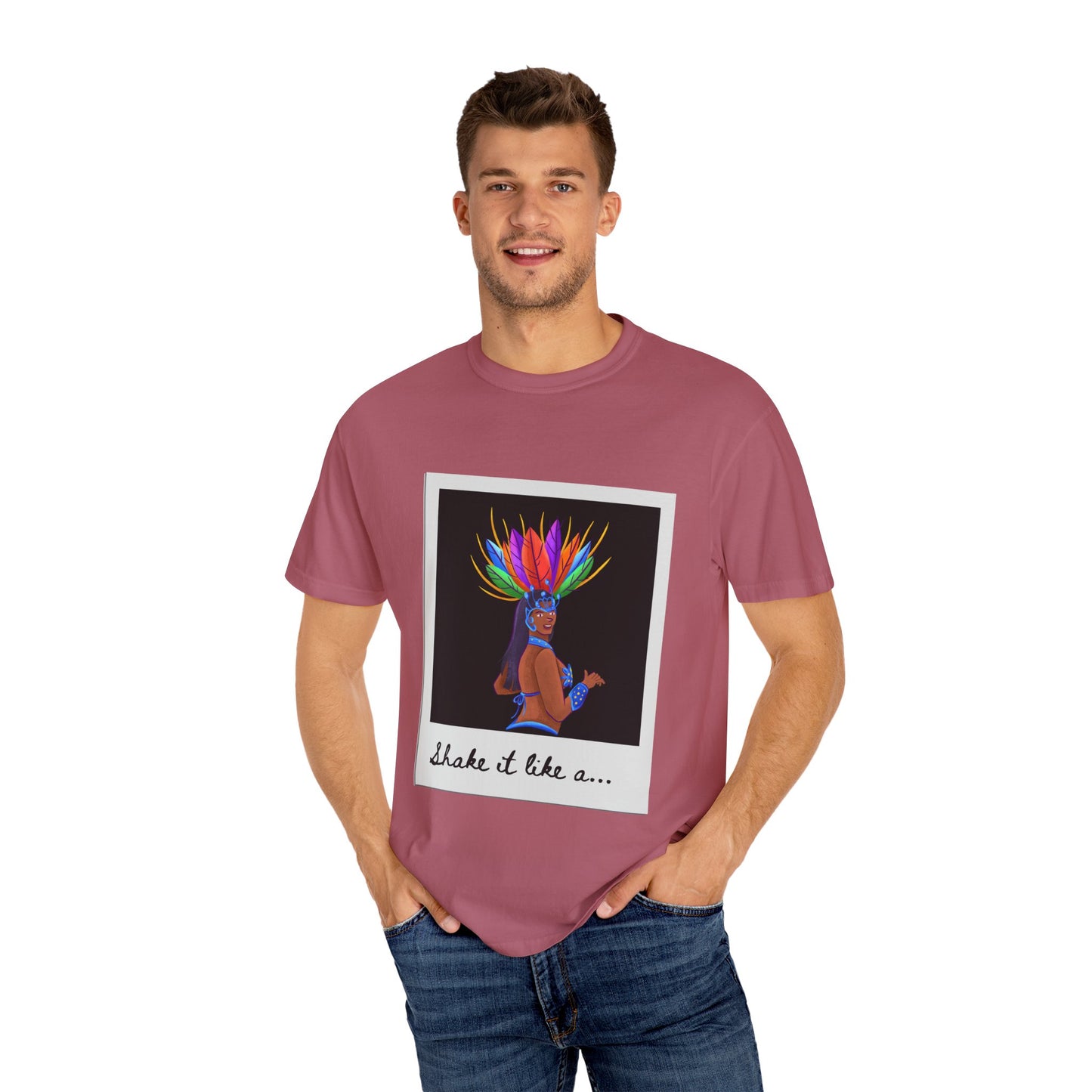 "Shake It Like a Samba Star" Unisex Garment-Dyed Dance T-Shirt – Bold Carnival-Inspired Graphic Tee for Dancers