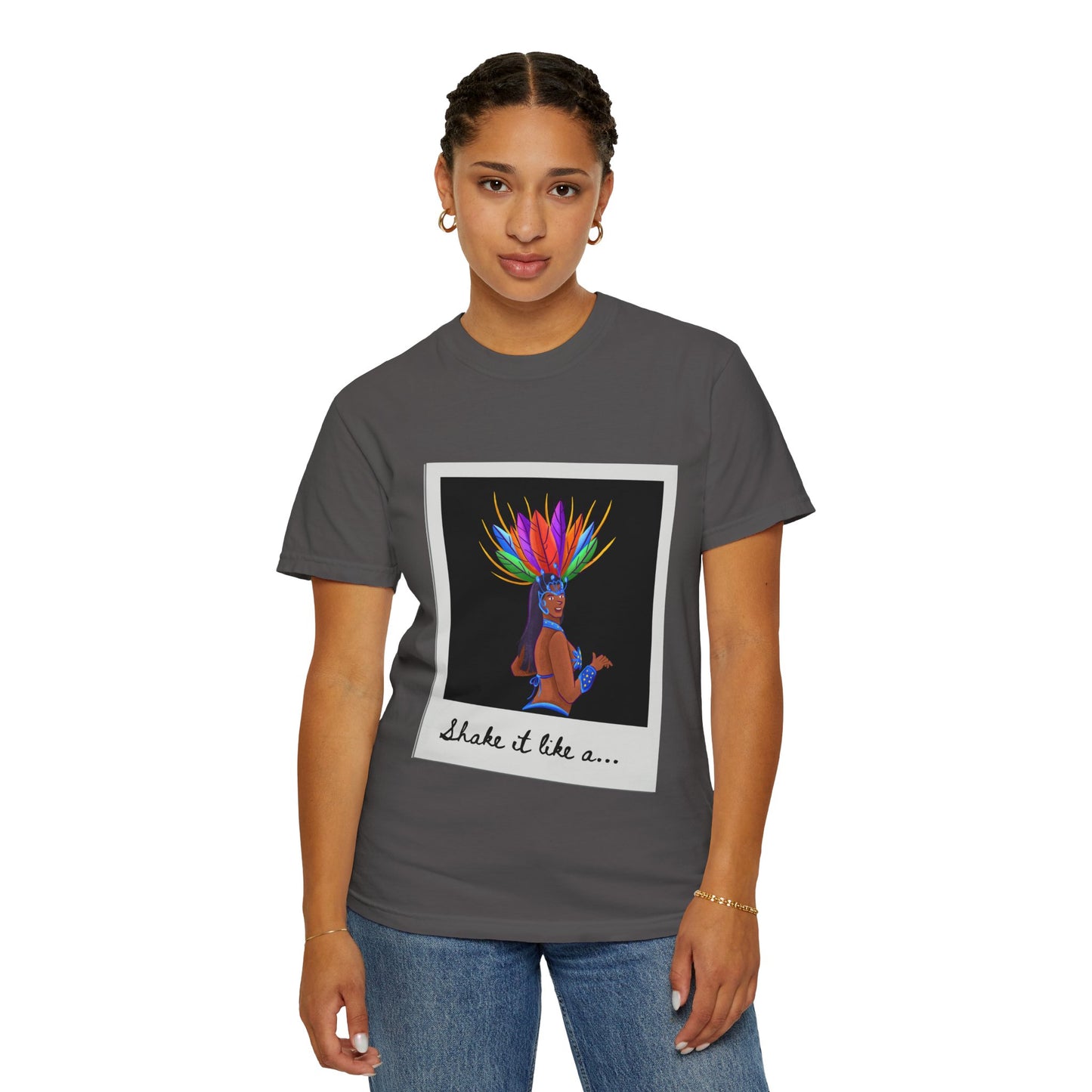 "Shake It Like a Samba Star" Unisex Garment-Dyed Dance T-Shirt – Bold Carnival-Inspired Graphic Tee for Dancers