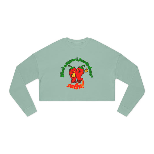 "What’s a Pepper’s Favorite Dance? Salsa!" - Women’s Cropped Sweatshirt | Cute Food Pun Dance Pullover with Pepper Graphic