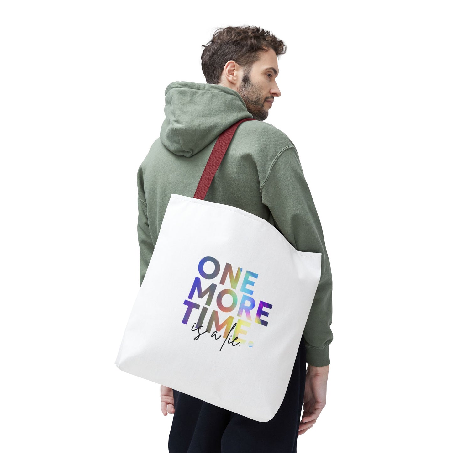 "One More Time Is a Lie" Dance Quote Canvas Tote Bag – Funny Colorful Text Graphic Dance Bag for Rehearsals, Studio & Everyday Use