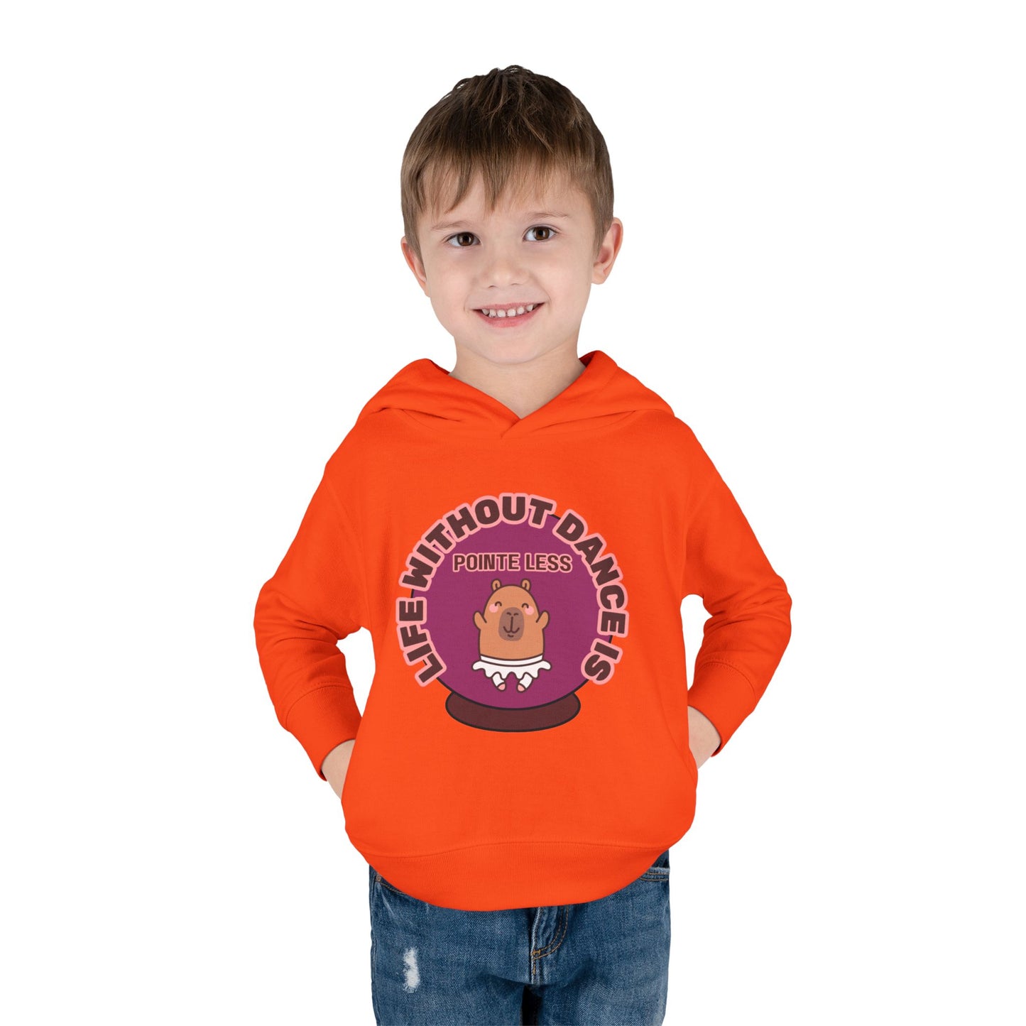 "Life Without Dance Is Pointeless" Toddler Fleece Dance Hoodie – Cute Dancing Capybara Graphic Pullover for Kids