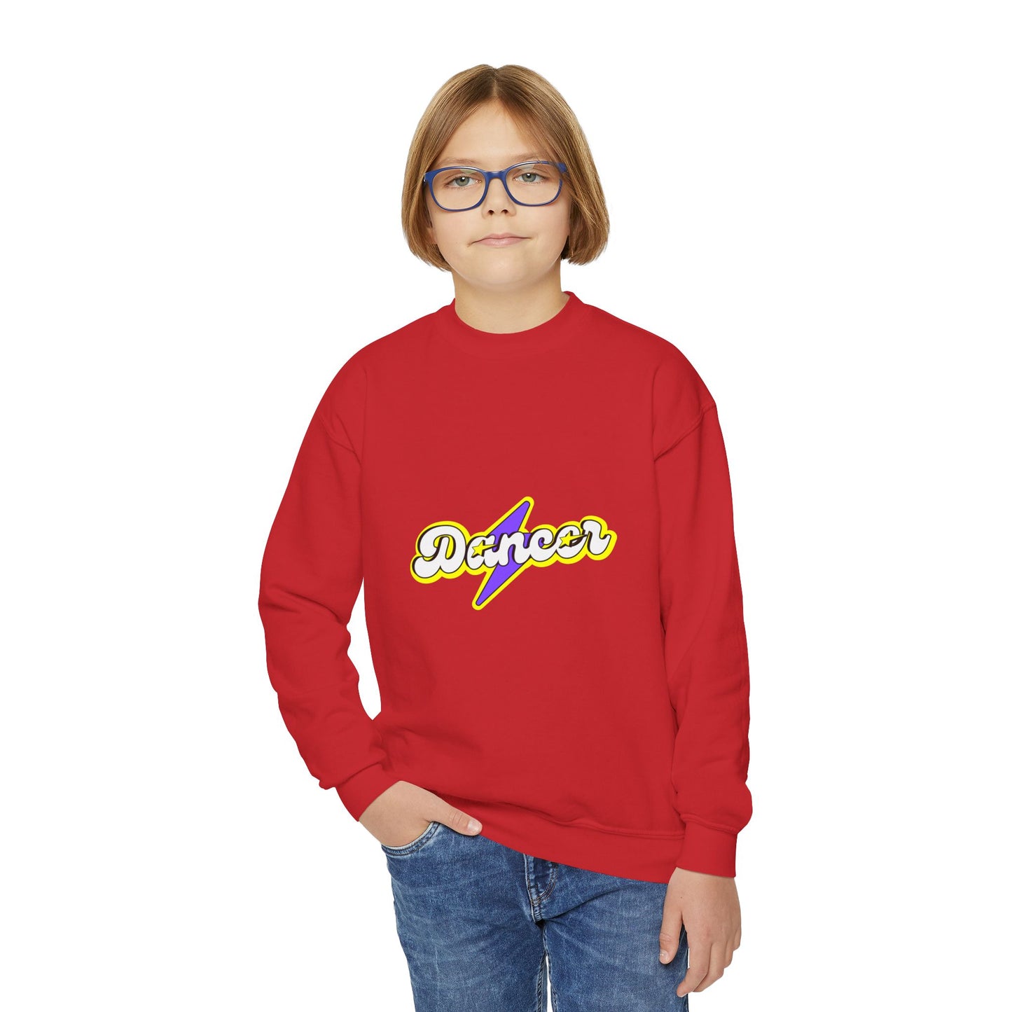 "Dancer" Youth Crewneck Sweatshirt – Superhero-Inspired Dance Graphic Pullover for Kids and Teens
