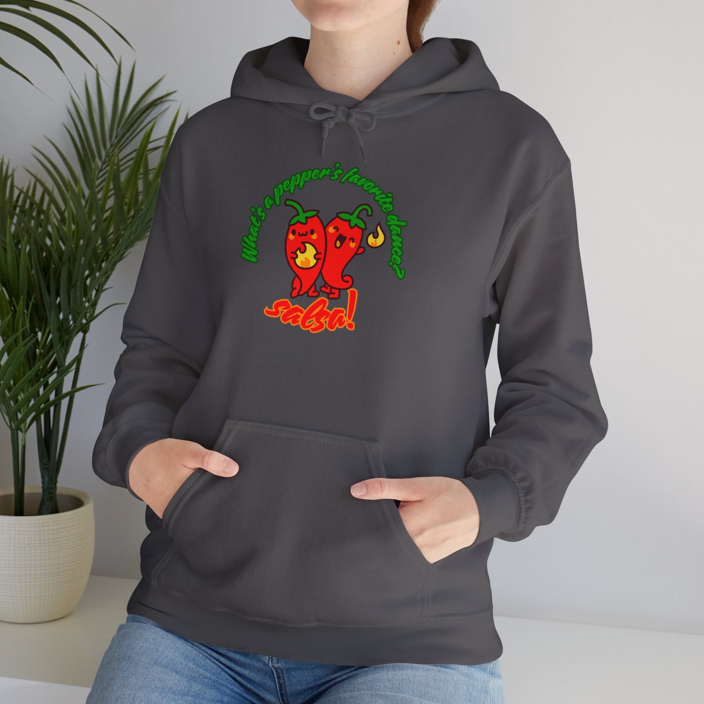 "What’s a Pepper’s Favorite Dance? Salsa!" Unisex Hooded Sweatshirt – Funny Dance Pun Hoodie with Cute Pepper Graphic for Dancers & Foodies