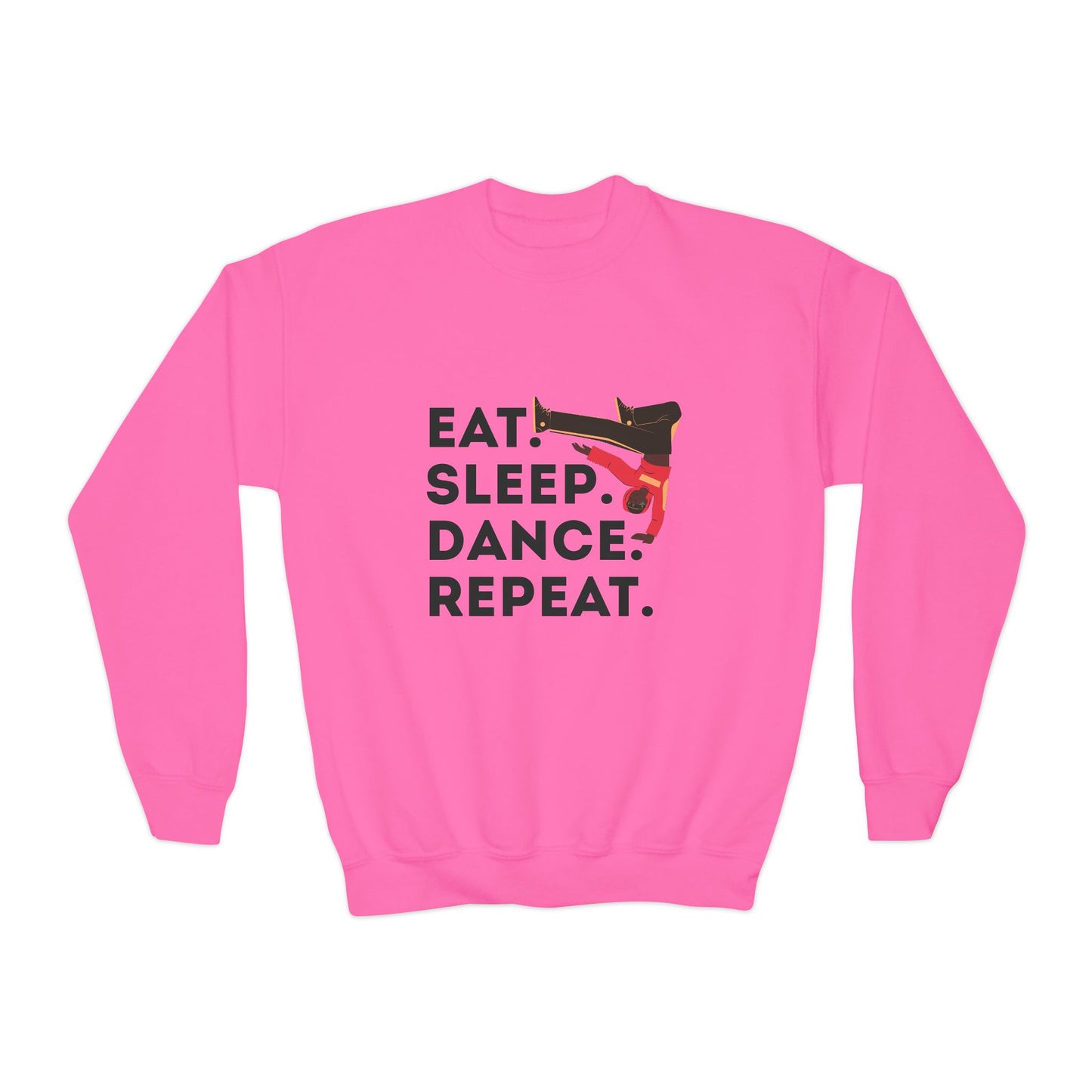 "Eat Sleep Dance Repeat" – Bold B-Boy Graphic Youth Crewneck Sweatshirt | Hip Hop Dance Kids Pullover