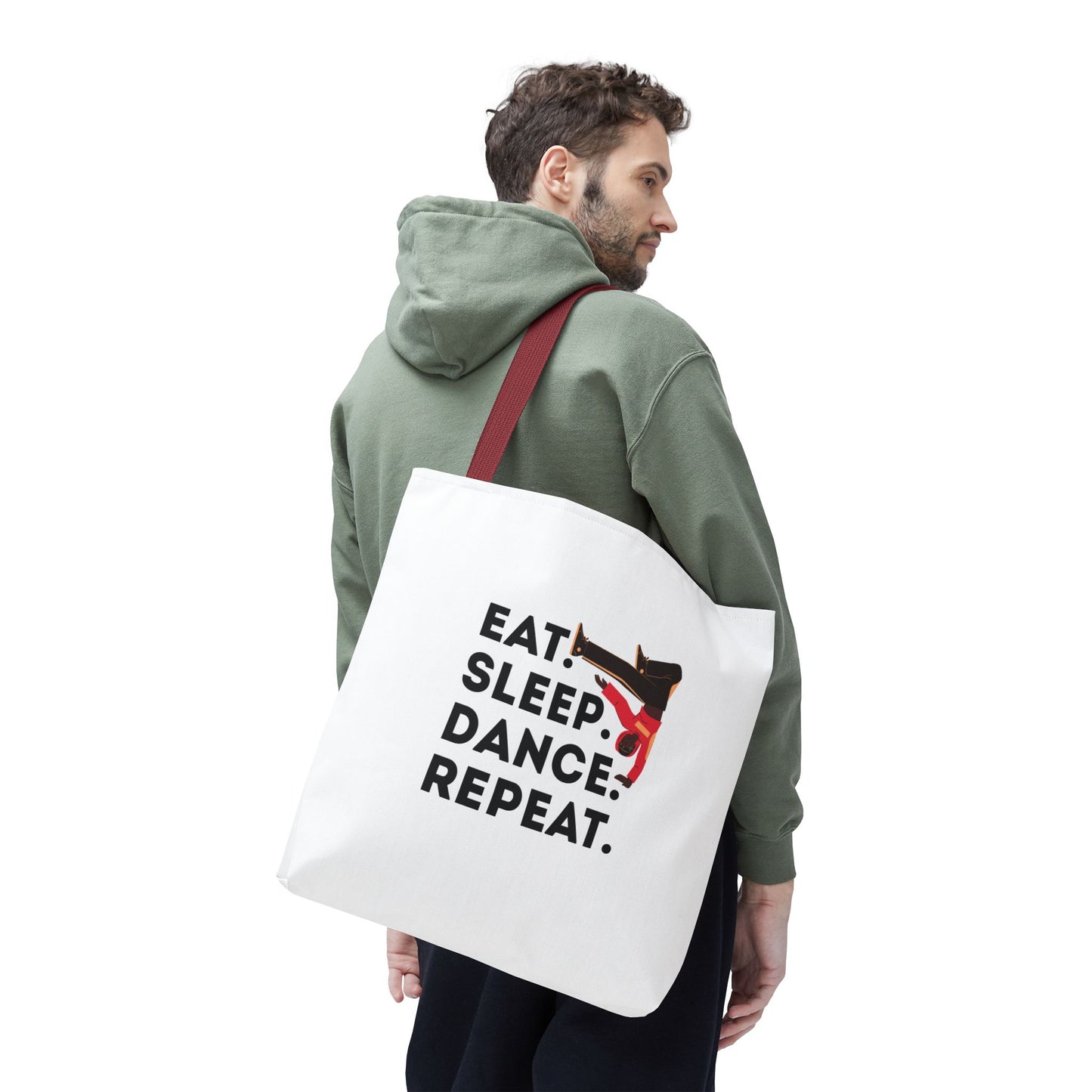 "Eat Sleep Dance Repeat" B-Boy Canvas Tote Bag – Hip-Hop Dancer Graphic Dance Tote for Everyday Use