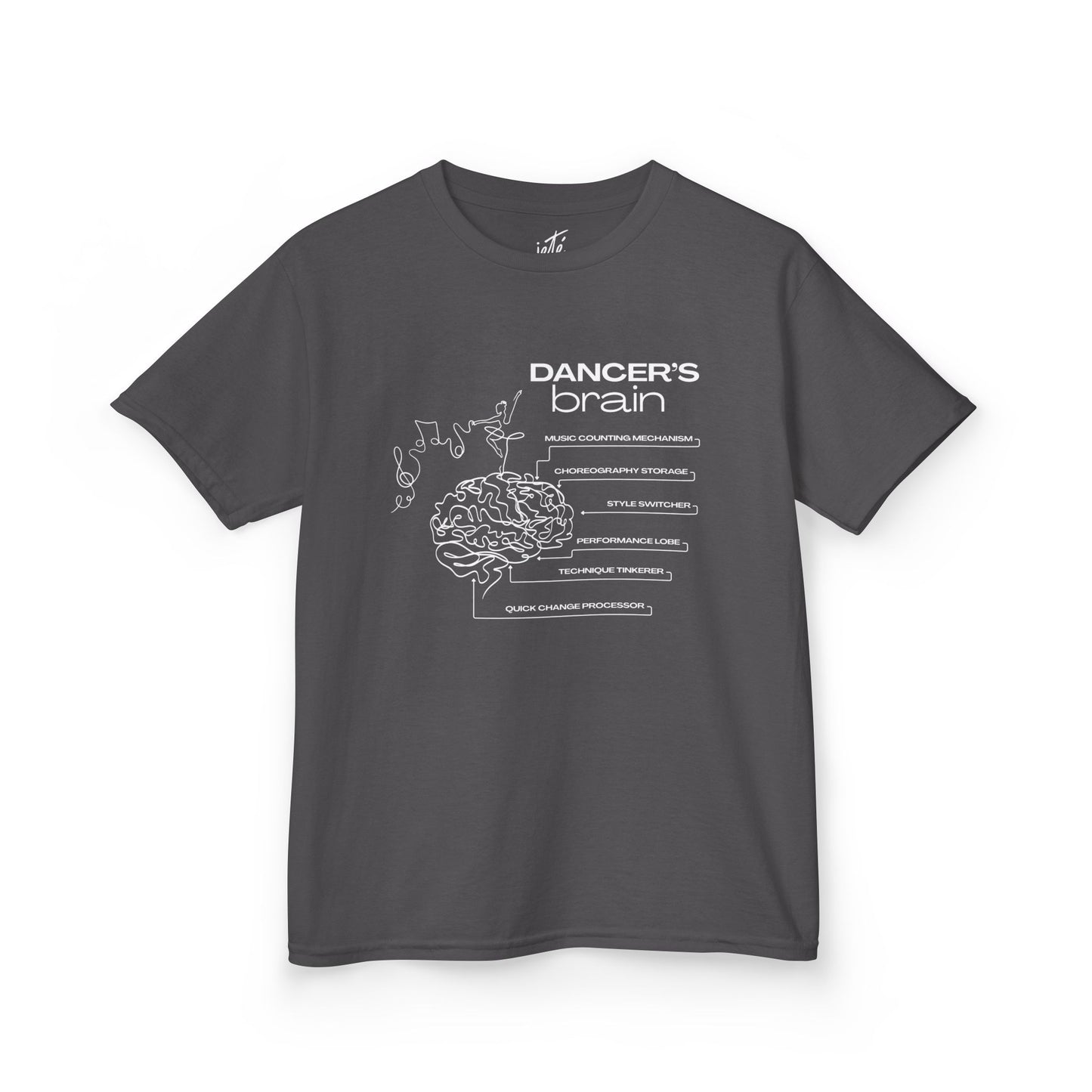 “Dancer’s Brain” Youth Short Sleeve Tee with Funny Dance Brain Graphic – Personalized Dance T-Shirt for Kids & Teens, Custom Name or Studio Option