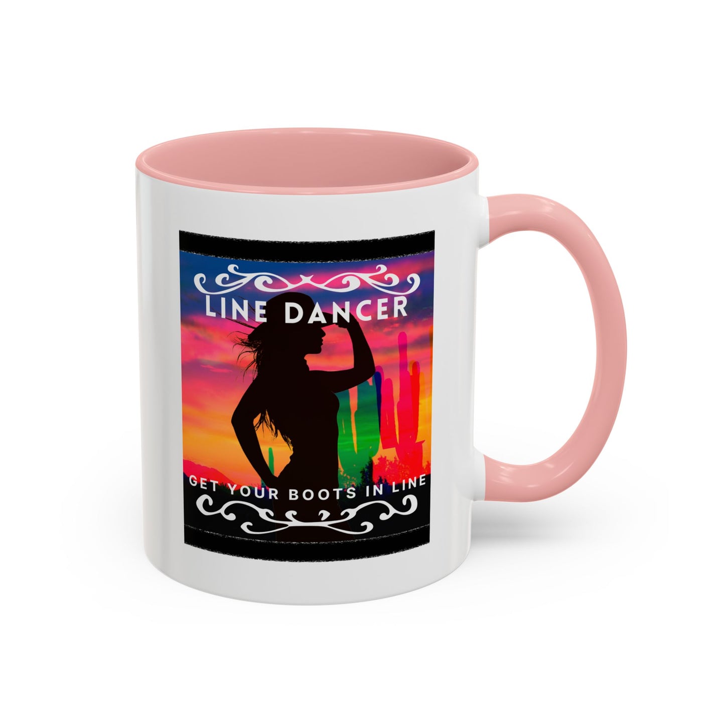 "Line Dancer" Accent Coffee Mug – Cute Cowgirl Graphic Ceramic Mug for Country Dance Lovers