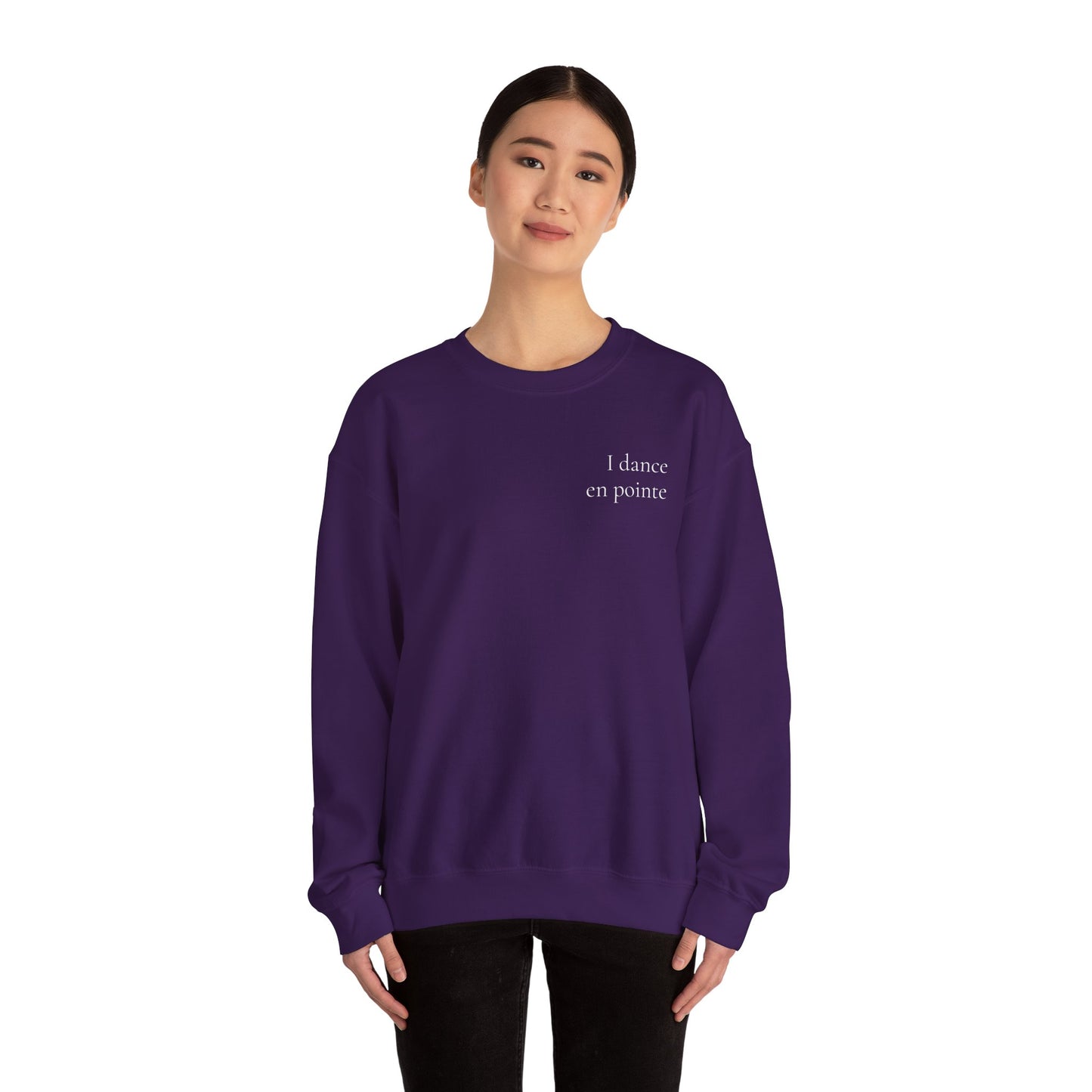 “I Dance en Pointe” - Optional Personalized Sleeve - Ballet Unisex Heavy Blend™ Crewneck Sweatshirt with Front and Back Print