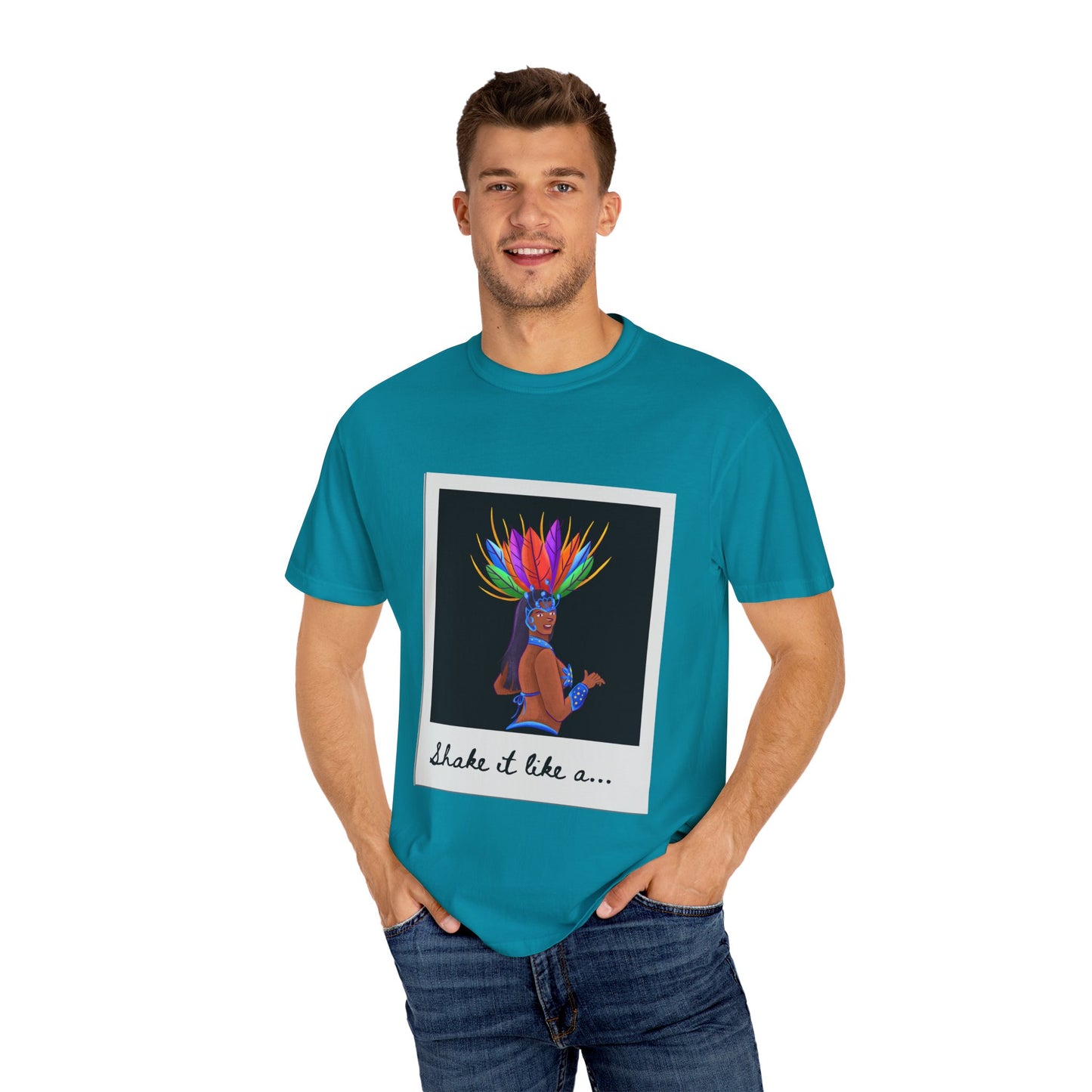 "Shake It Like a Samba Star" Unisex Garment-Dyed Dance T-Shirt – Bold Carnival-Inspired Graphic Tee for Dancers