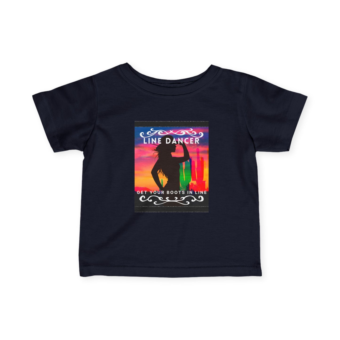 "Line Dancer, Get Your Boots in Line" Western-Inspired Graphic – Infant Fine Jersey Dance Tee