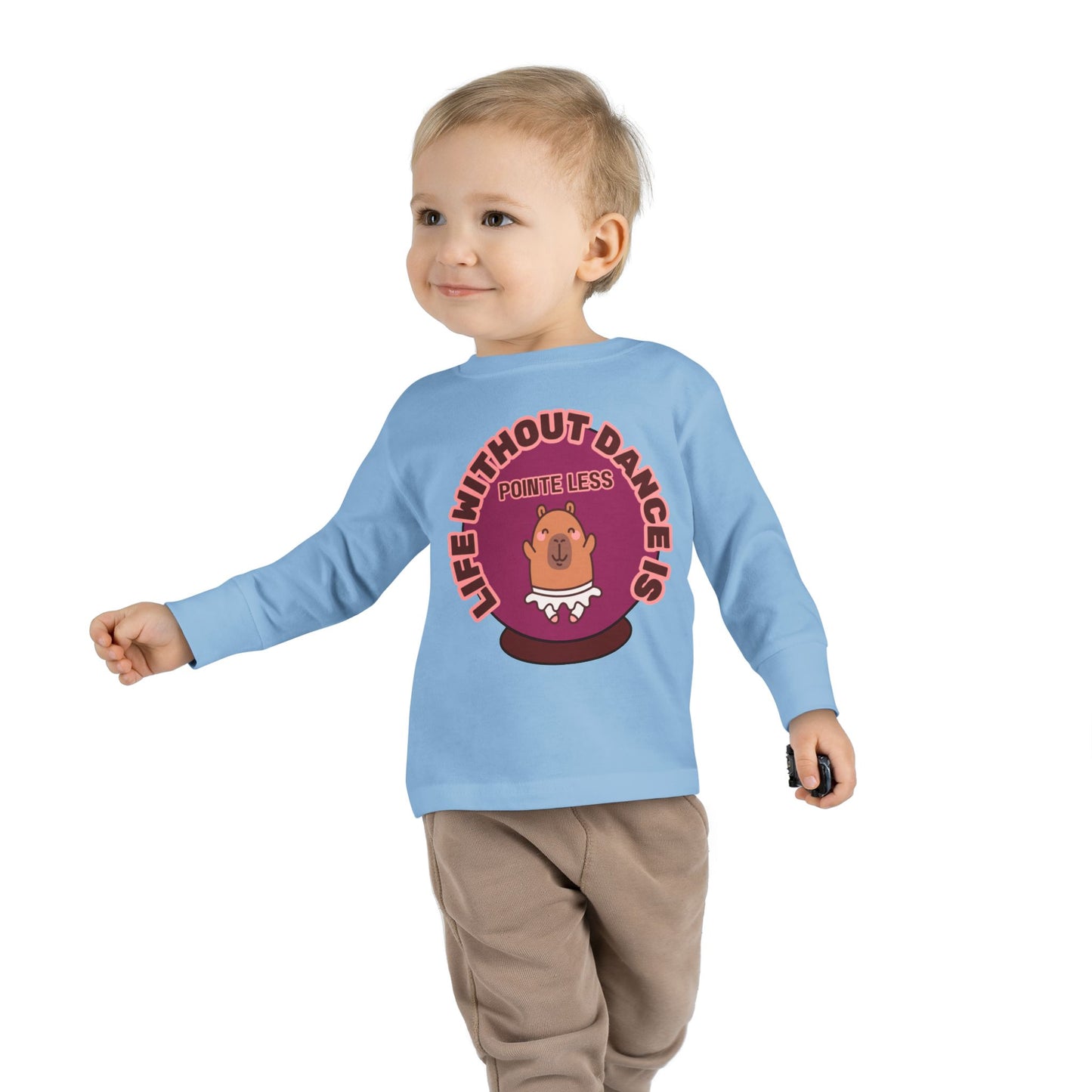 "Life Without Dance Is Pointeless" Toddler Dance T-Shirt – Cute Dancing Capybara Graphic Long Sleeve Tee for Kids