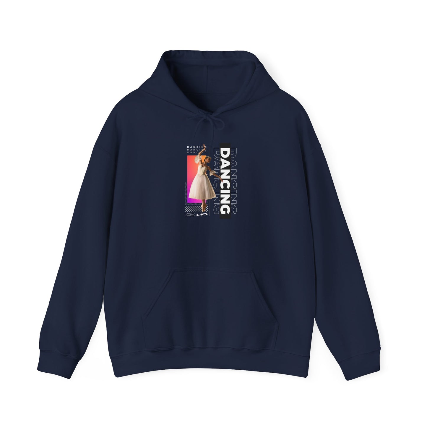 “Dancing” Text with Streetwear-Style Female Dancer Graphic - Unisex Heavy Blend™ Hooded Sweatshirt – Cozy Dance Hoodie for Ballet & Hip-Hop Enthusiasts