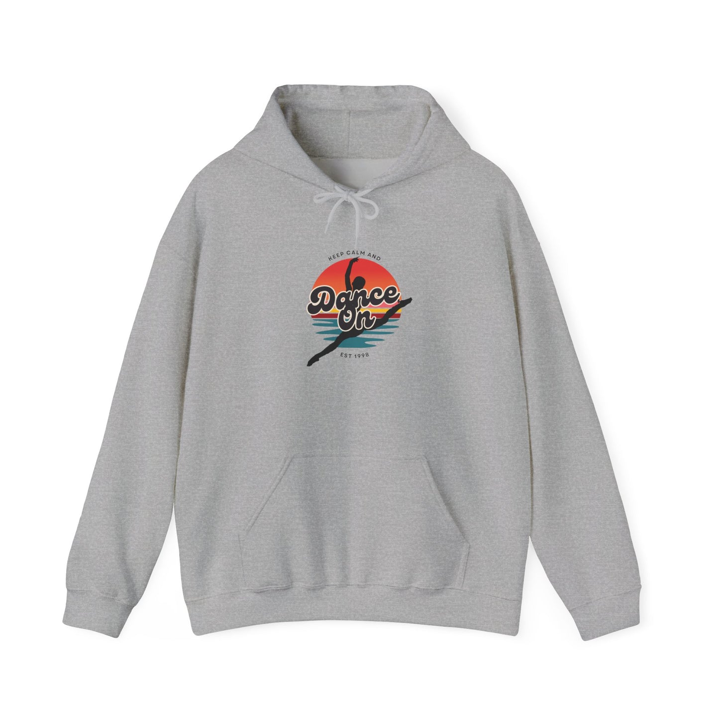 “Keep Calm and Dance On” Retro Hoodie – Unisex Dance-Inspired Hooded Sweatshirt for Dancers & Movement Lovers