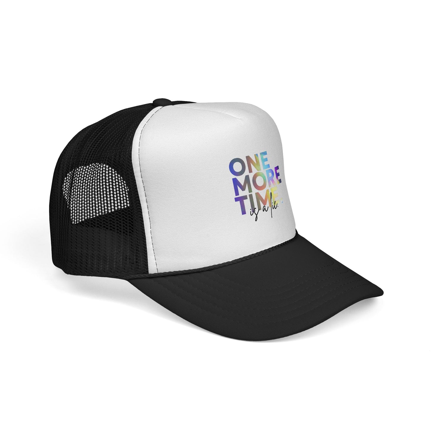 "One More Time is a Lie" Dance Quote Unisex Trucker Hat – Colorful Graphic Cap for Dancers & Dance Moms – Funny Dance Rehearsal Hat