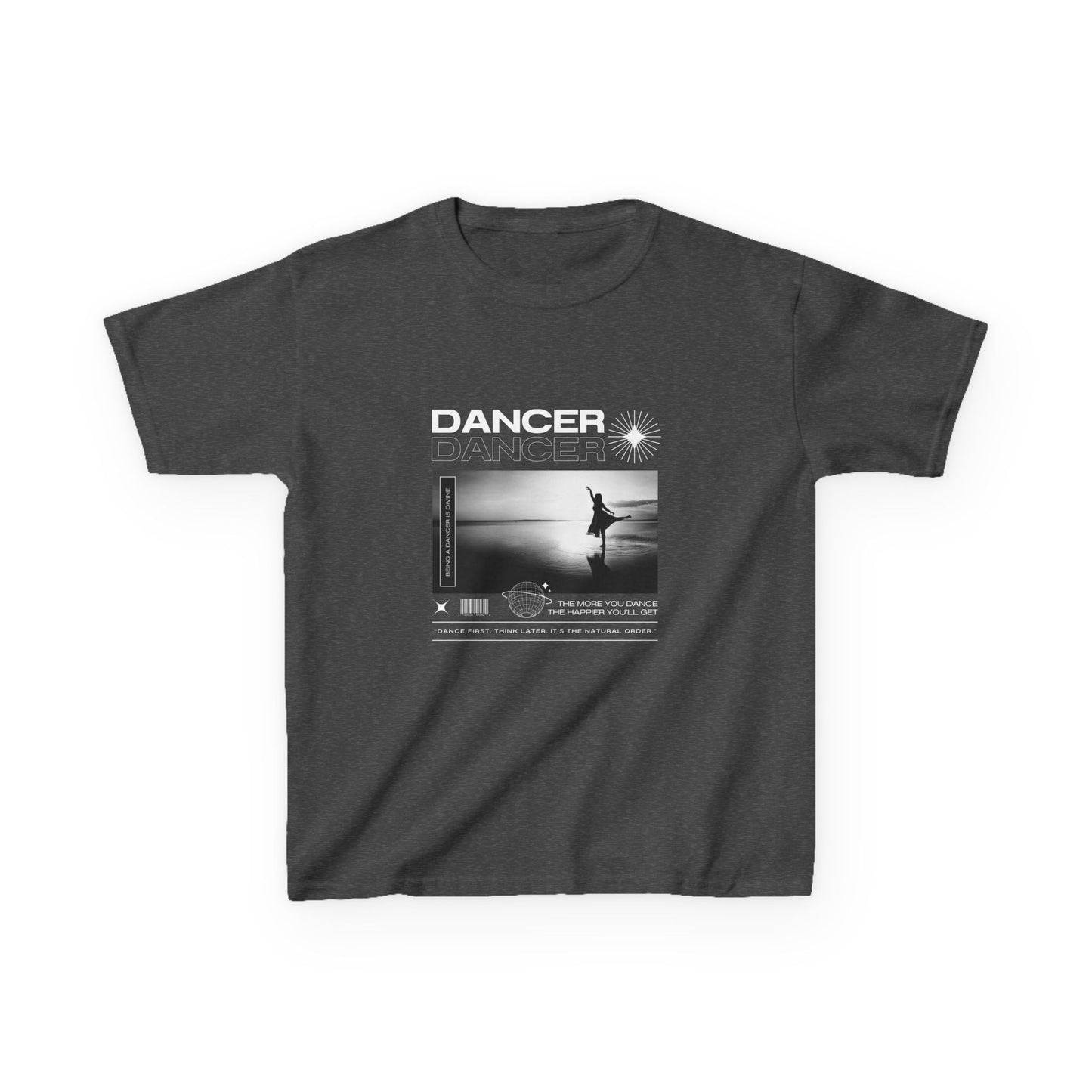 "Dancer" Arabesque on the Beach – Youth Short Sleeve Dance Tee in Streetwear-Inspired Style