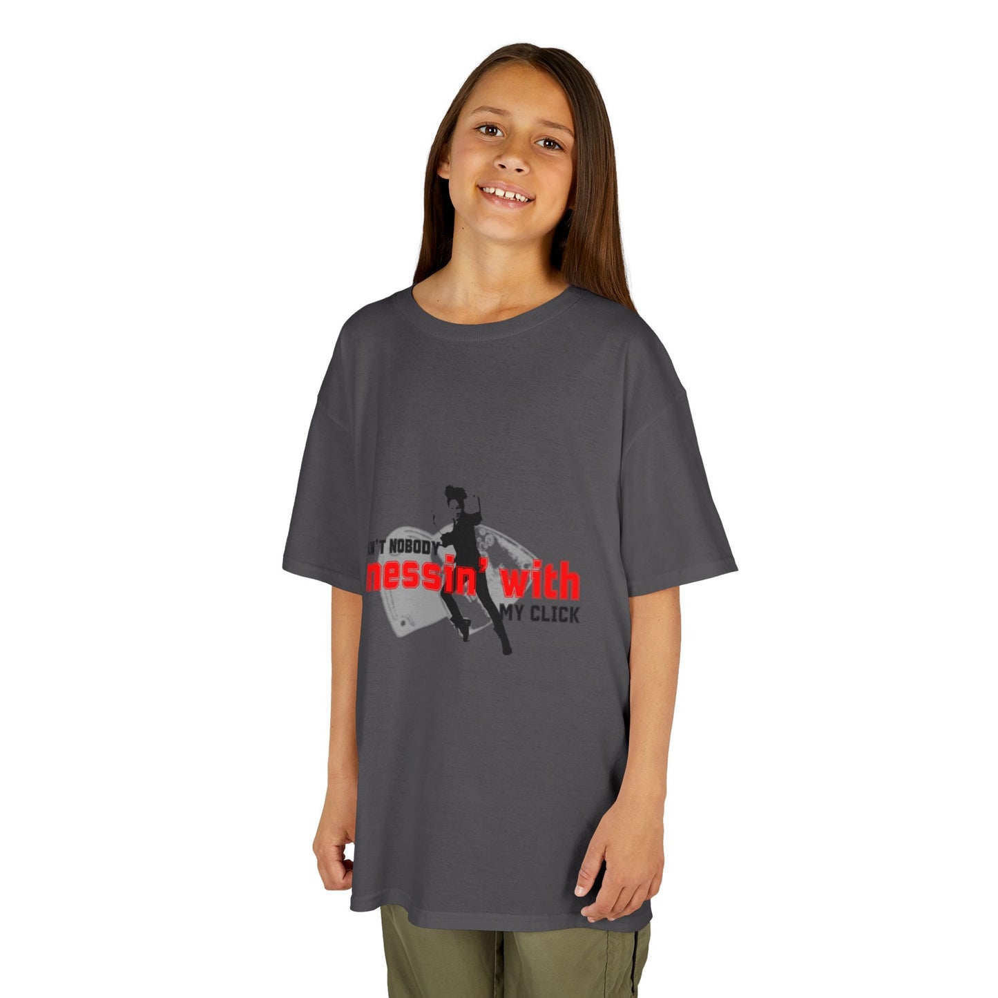 "Ain’t Nobody Messin’ With My Click" – Youth Short Sleeve Dance Tee with Tap Shoes & Tap Dancer Graphic