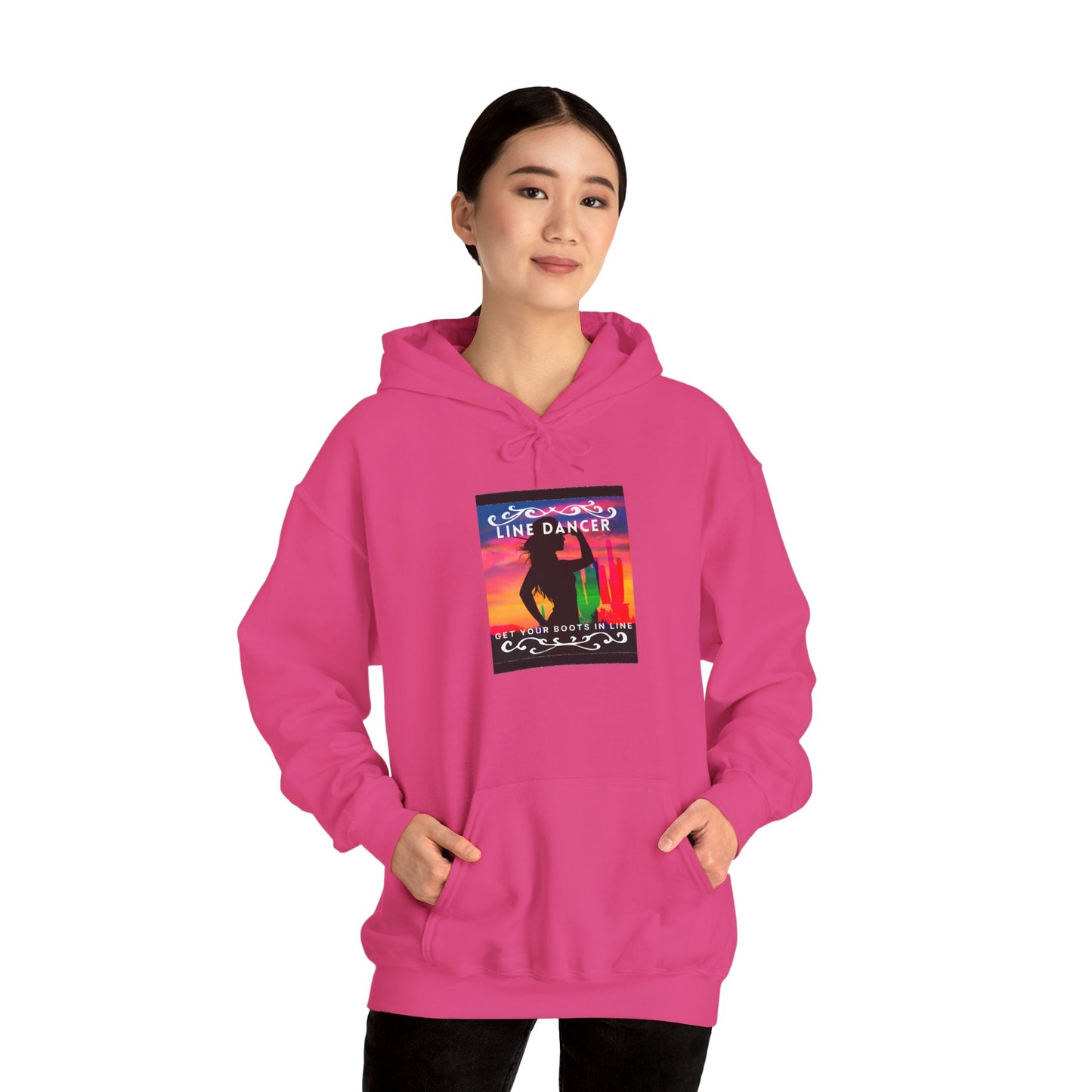 "Line Dancer, Get Your Boots in Line" Western-Inspired Graphic – Unisex Heavy Blend™ Hooded Sweatshirt