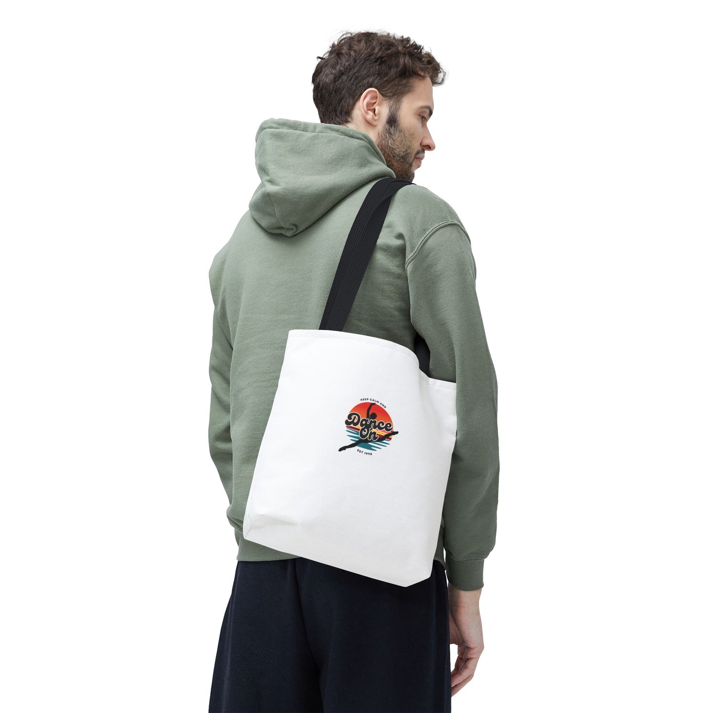 "Keep Calm and Dance On" Canvas Tote Bag – Retro Dance Graphic, Durable Shopping & Everyday Dance Bag