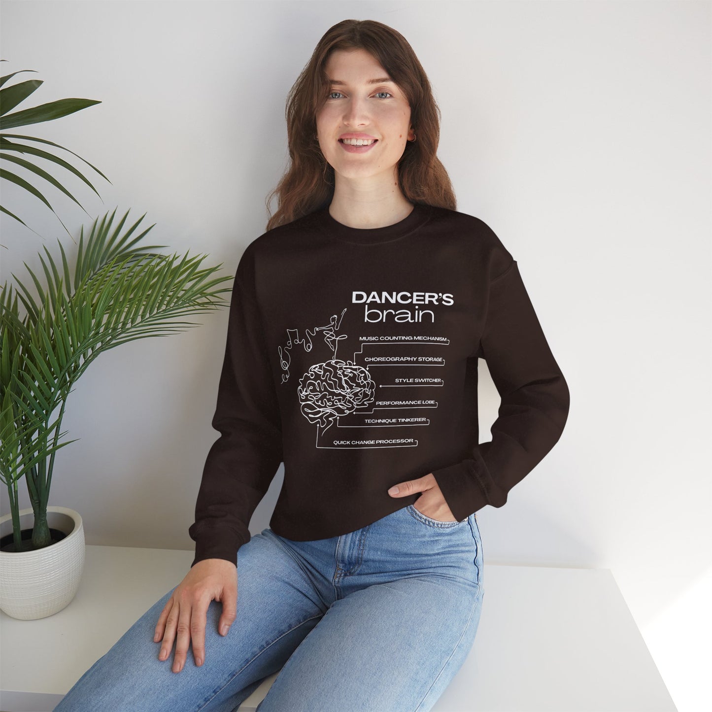 “Dancer’s Brain” Funny Dance Anatomy Sweatshirt – Unisex Heavy Blend Crewneck with Optional Name or Studio Personalization